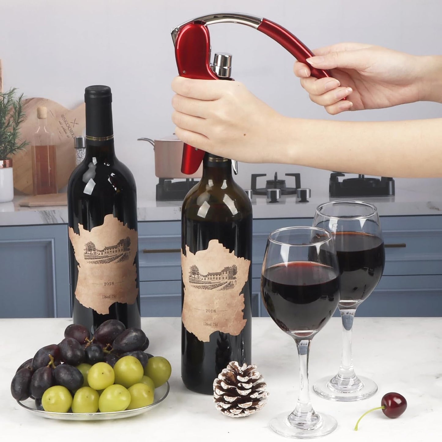 KAYCROWN Wine Bottle Opener, Vertical Lever Corkscrew with Built in Foil Cutter Design, Manual Handheld Corkscrew with Ergonomic Lever Pump