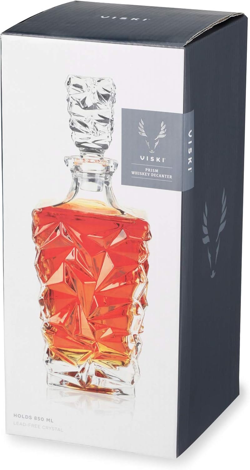 Viski Prism Whiskey Decanter with Stopper, Crystal Liquor Decanter for Bourbon, Scotch, Vodka, Spirits, Wedding Gifts, Man Cave Essentials, Elegant Home Bar Accessories, 29 oz (850 ml)