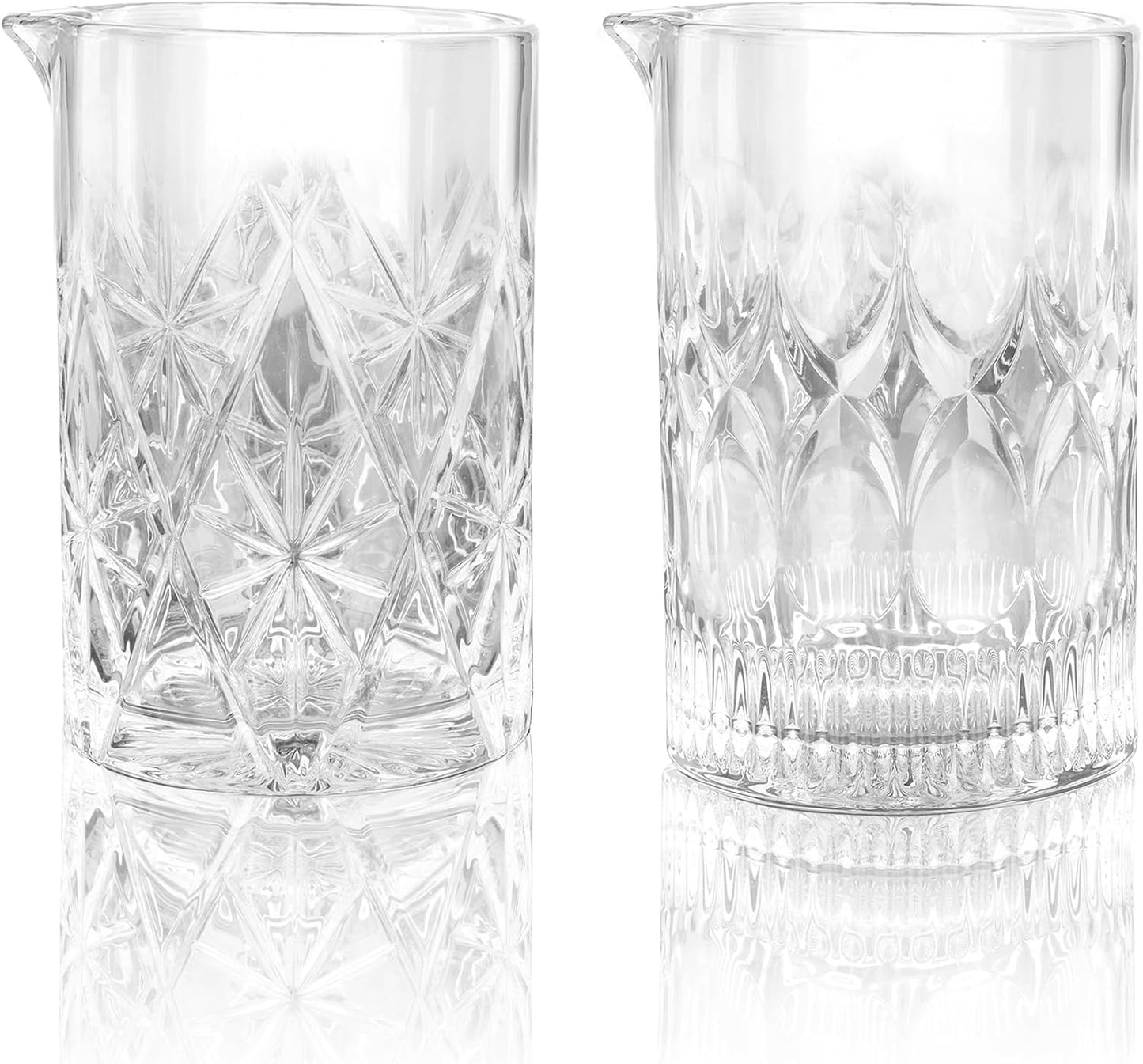 24 Oz Cocktail Mixing Glass Stirring Glasses for Whiskey Cocktail Mixing Shaker Glass Martini Old Fashioned Crystal Bar Set 700ml 2PCS (X-shape/Snowflakes)