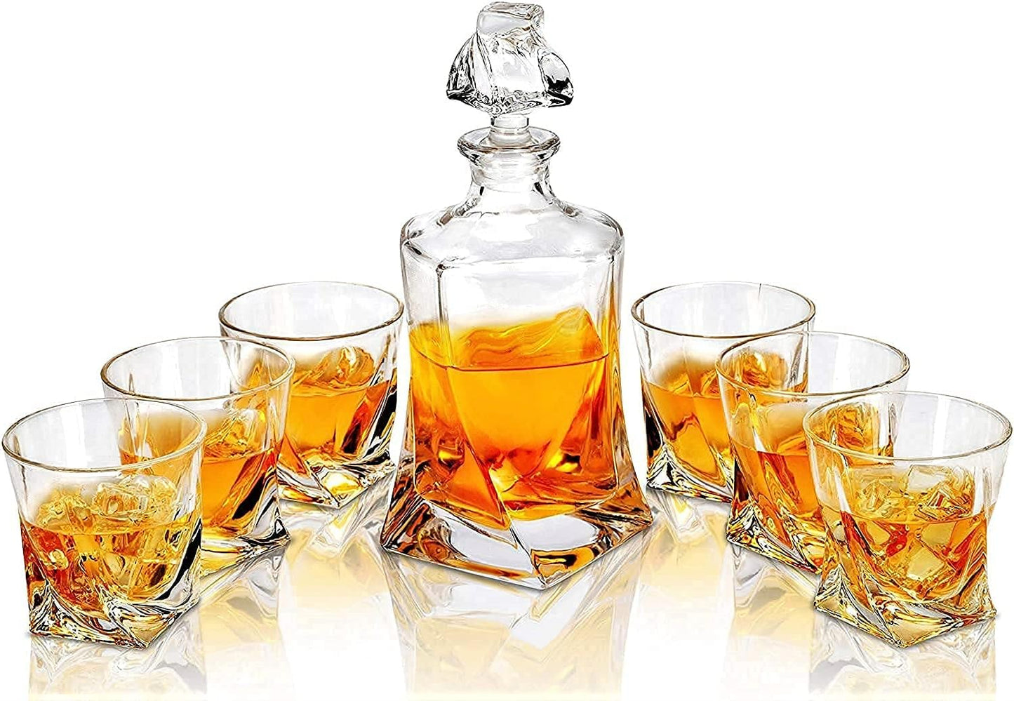 Whiskey Decanter Glasses Set Lead-Free Crystal Glass Scotch Tasting Cups Wine Bottle for Drinking Irish Whisky Bourbon Tequila tumbler (Twist, 1 Decanter & 6 Glasses Set)