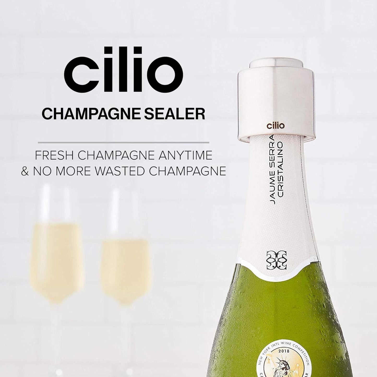 Cilio Stainless Steel Champagne Sealer, Bottle Stopper for Sealing Champagne Bottles Large