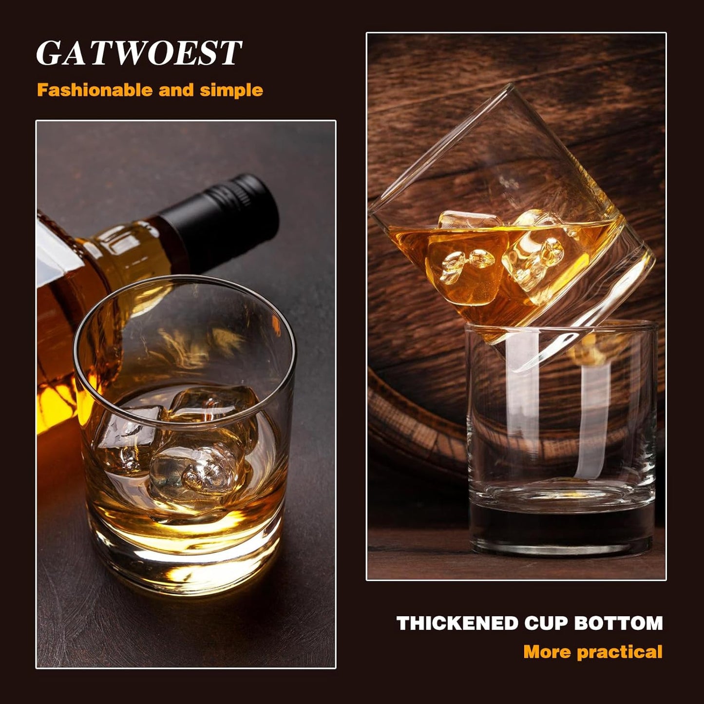 Whiskey Glasses Set of 6, 11oz Old Fashioned Scotch Glasses, Thickened Heavy Base Lead-Free Crystal, Perfect for Bourbon, Cocktail, Whiskey, Ideal Gifts for Men, Home Bar, Wedding