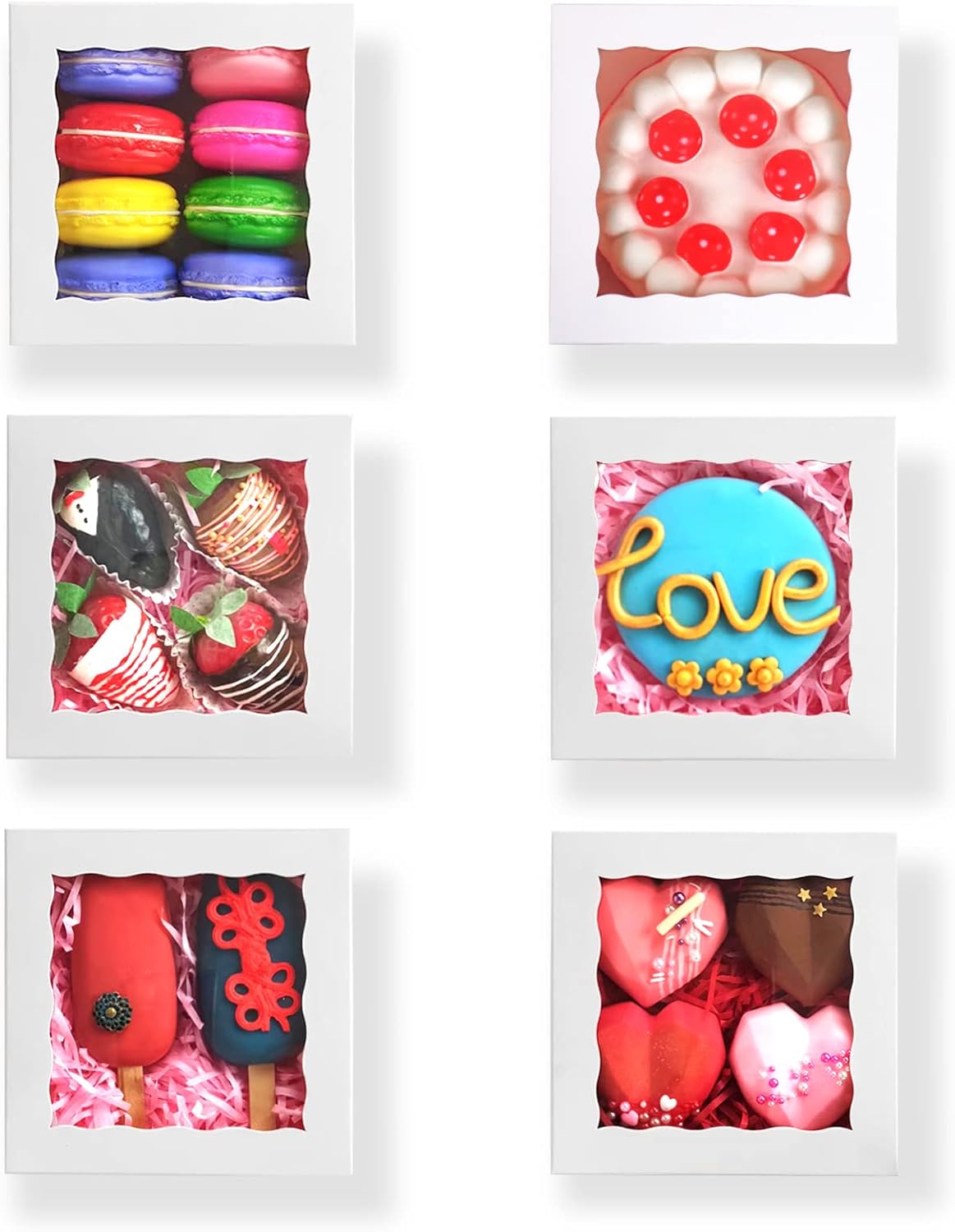RomanticBaking 101PCS 5x5x2 Inch Cookies Boxes with Clear Window for Bakery, Strawberries, Chocolate Bomb, Cakesickle, Mini Cake, Cinnamon Roll