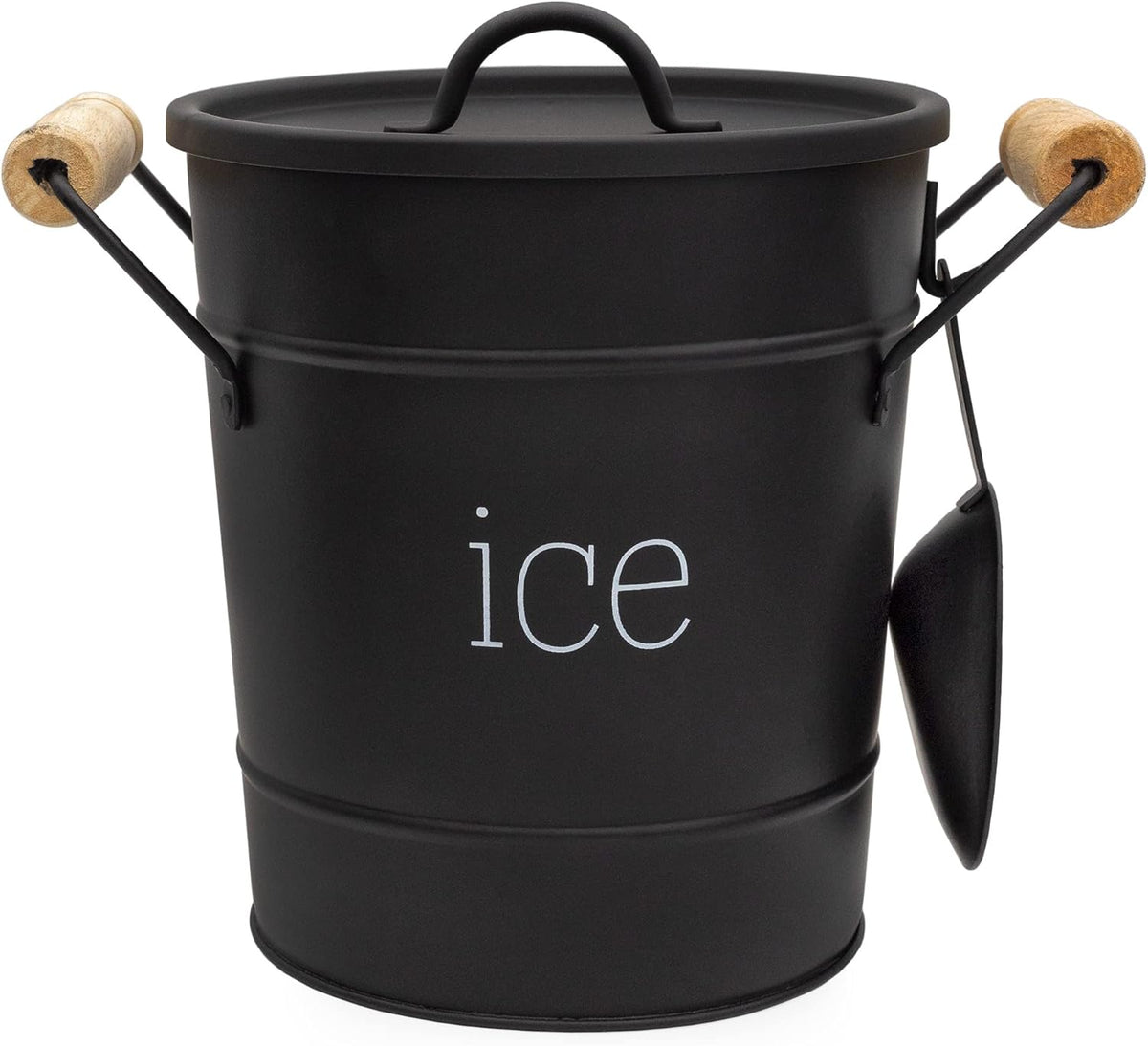 AuldHome Design Rustic Enamelware Ice Bucket; White Farmhouse Style Insulated Ice Server - Black