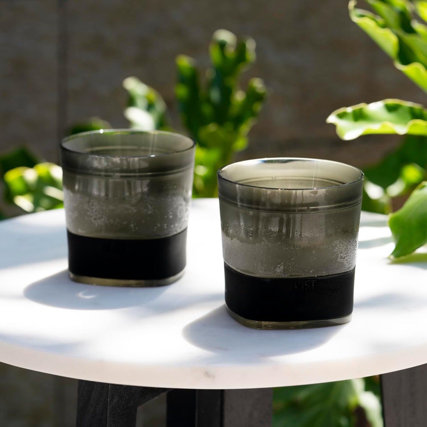 Host Whiskey Freeze Glasses, Double Old Fashioned Glasses, Chill Without Dilution for Bourbon, Vodka, Cold Brew Cocktails, Bourbon Gifts for Men, Gifts for Dad, Home Bar, 9 oz, Set of 2, Smoke Black