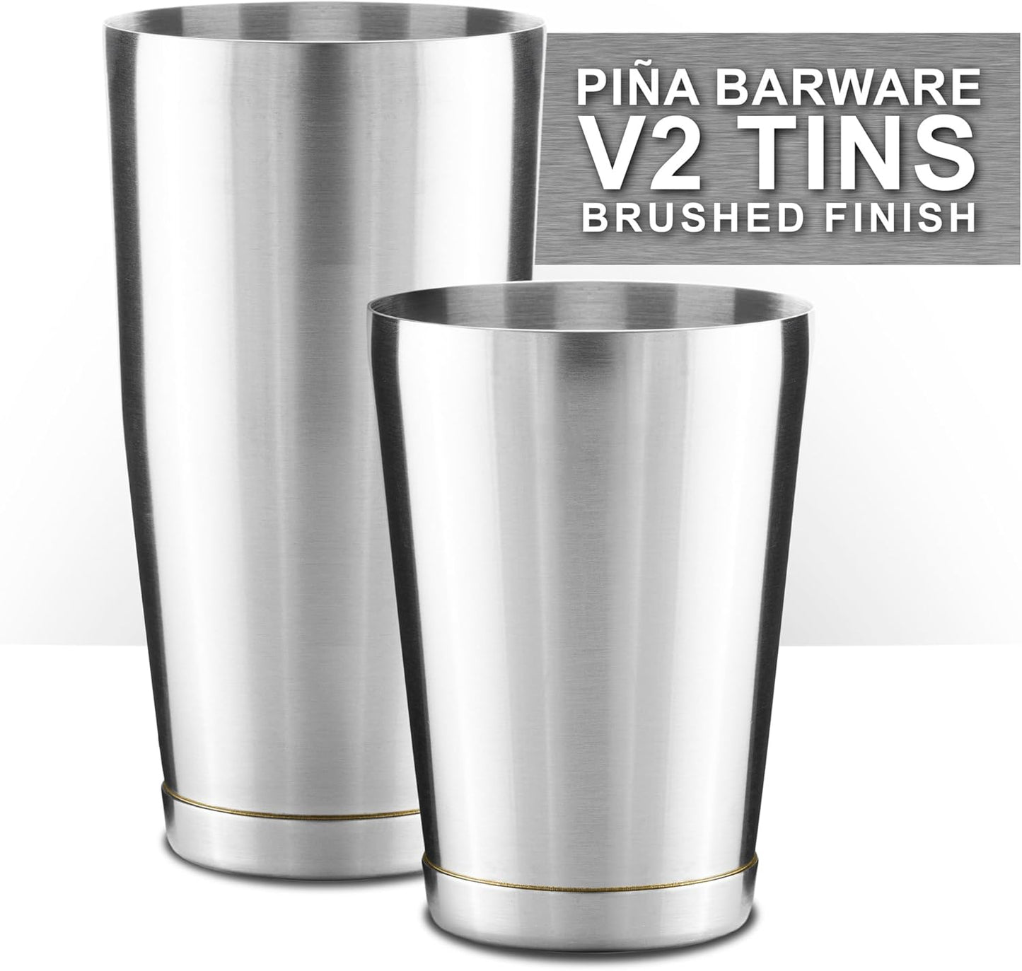 Piña Barware Stainless Steel Commercial Bar Boston Shaker Tin Set - 28oz. & 18oz. / Brushed Finish (V2-1 Pair)