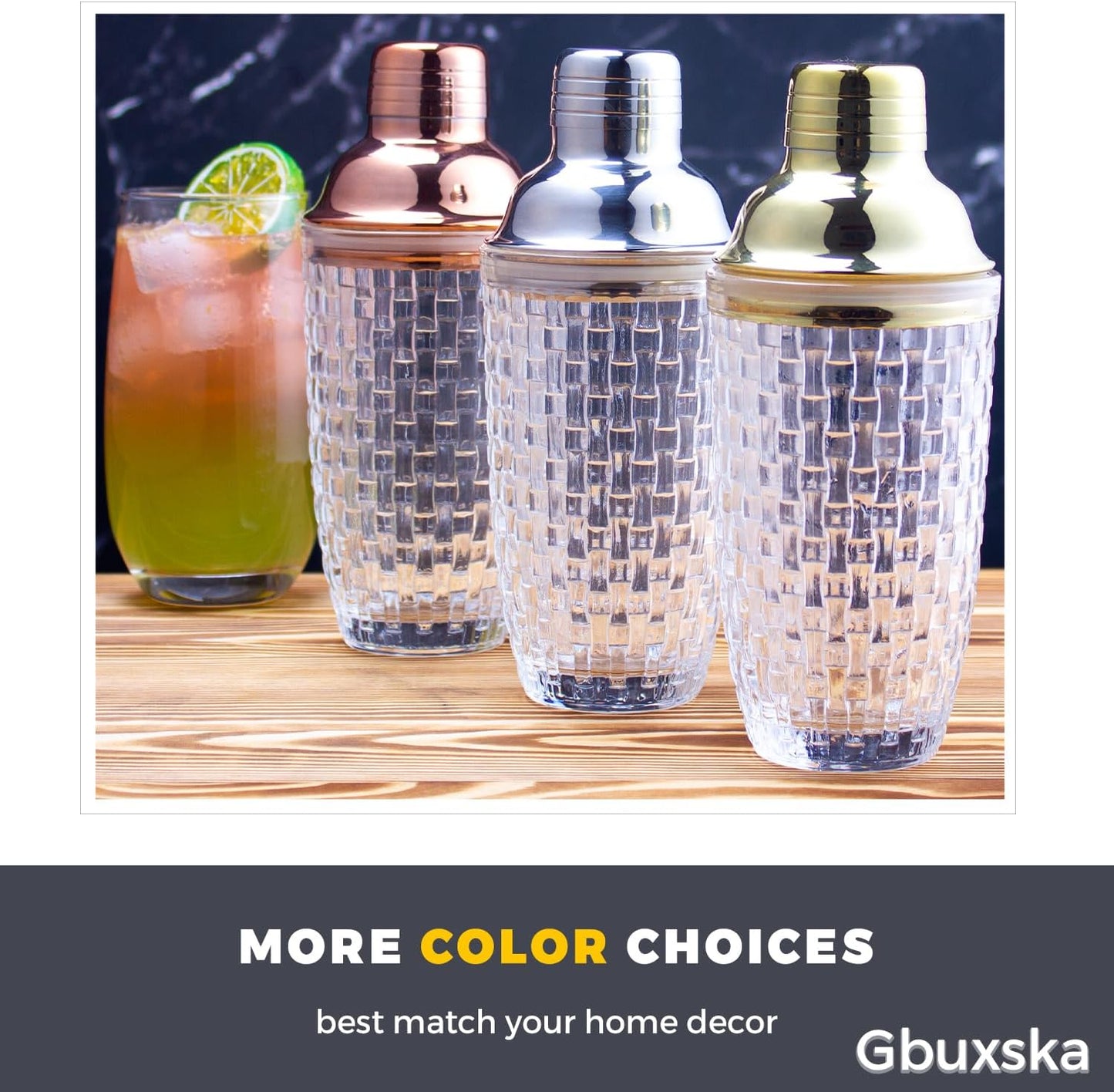 Glass Cocktail Shaker Set - Glass Shaker for Drinks, Shaker Set for Bars, Whiskey, Cocktails (Gold, 13 oz)