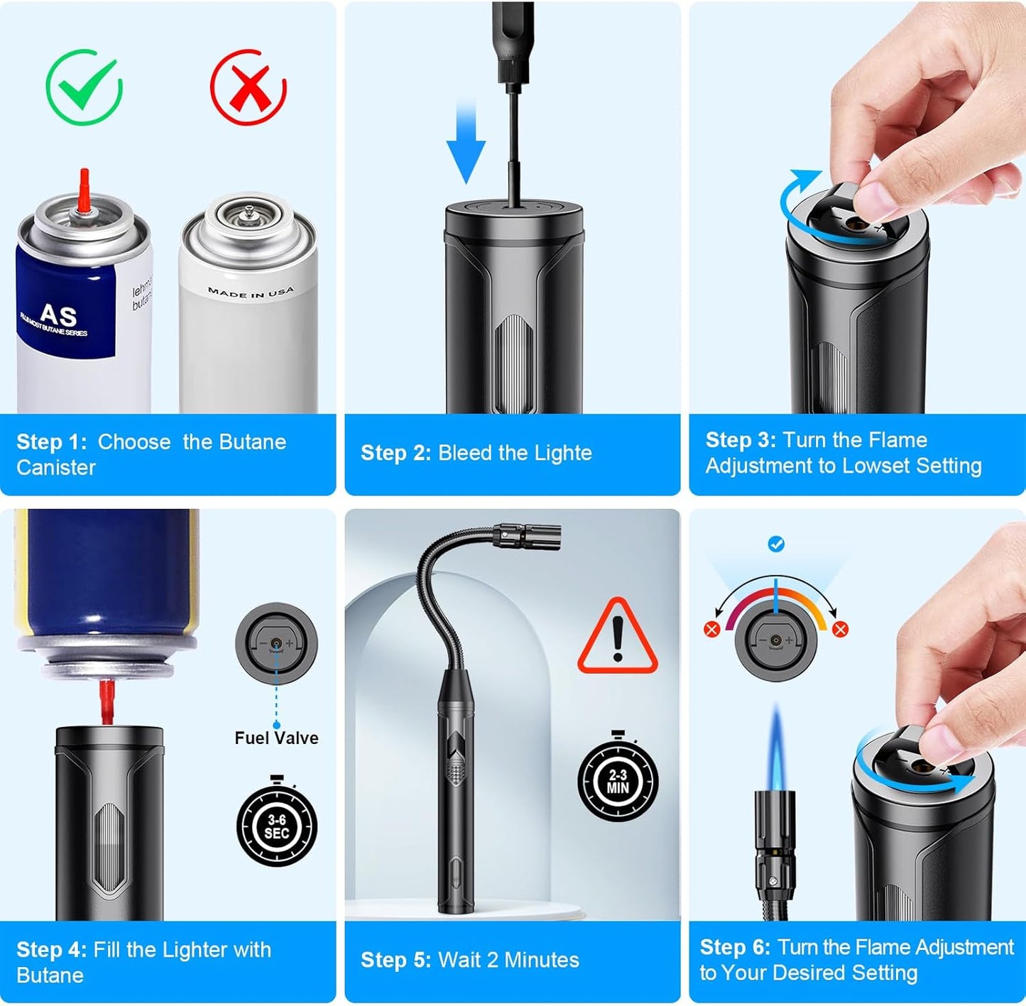 TOPKAY Torch Lighter Refillable Butane Lighter Long Flexible Neck Multipurpose Lighter for Candles Grill BBQ Fireplaces Kitchen Camping (No Prefilled)