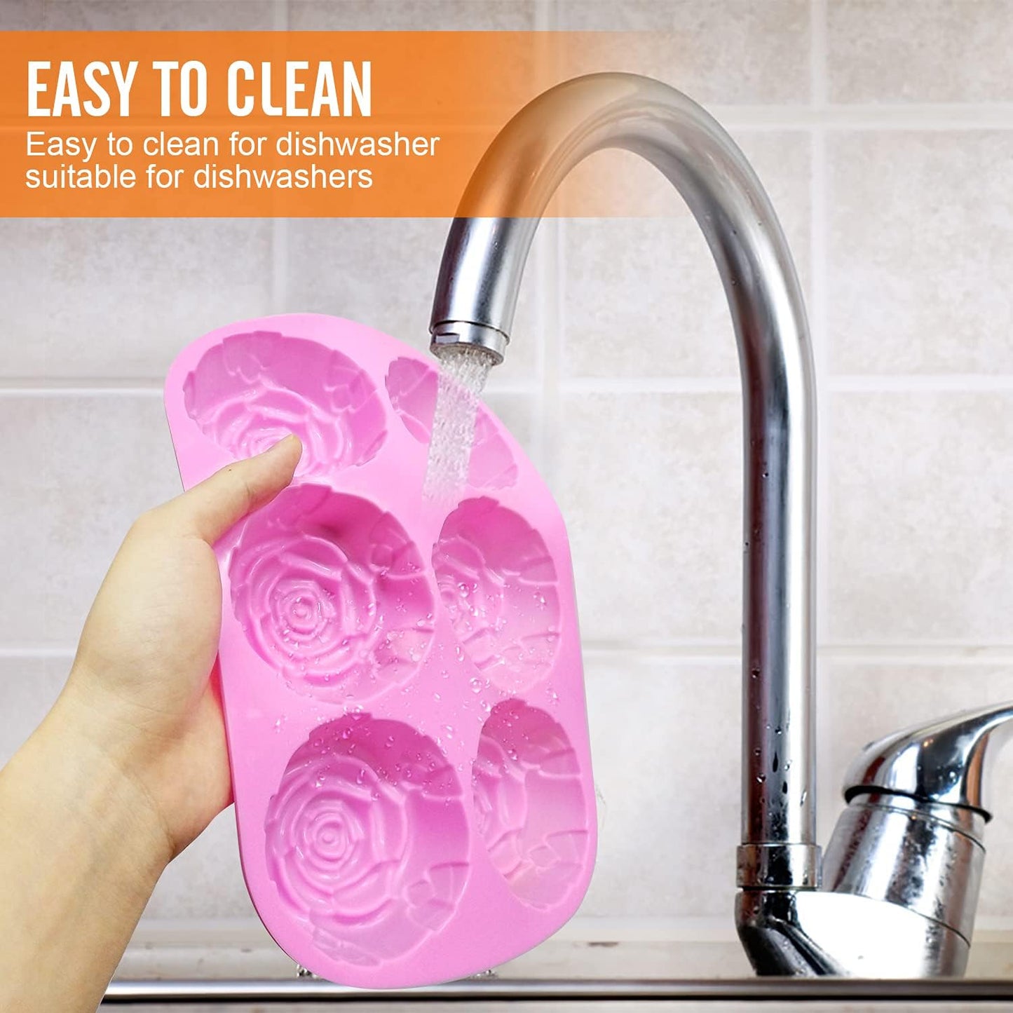 Walfos Rose Ice Cube Mold 2.8 Inch,Soap Mold, Make 12 Cute Flower Shape Ice. BPA Free and Dishwasher Safe.Easy to Pop Out.Perfect for Soap Cocktails Juice Whiskey Jelly Chocolate etc.(Set of 2 Pink)