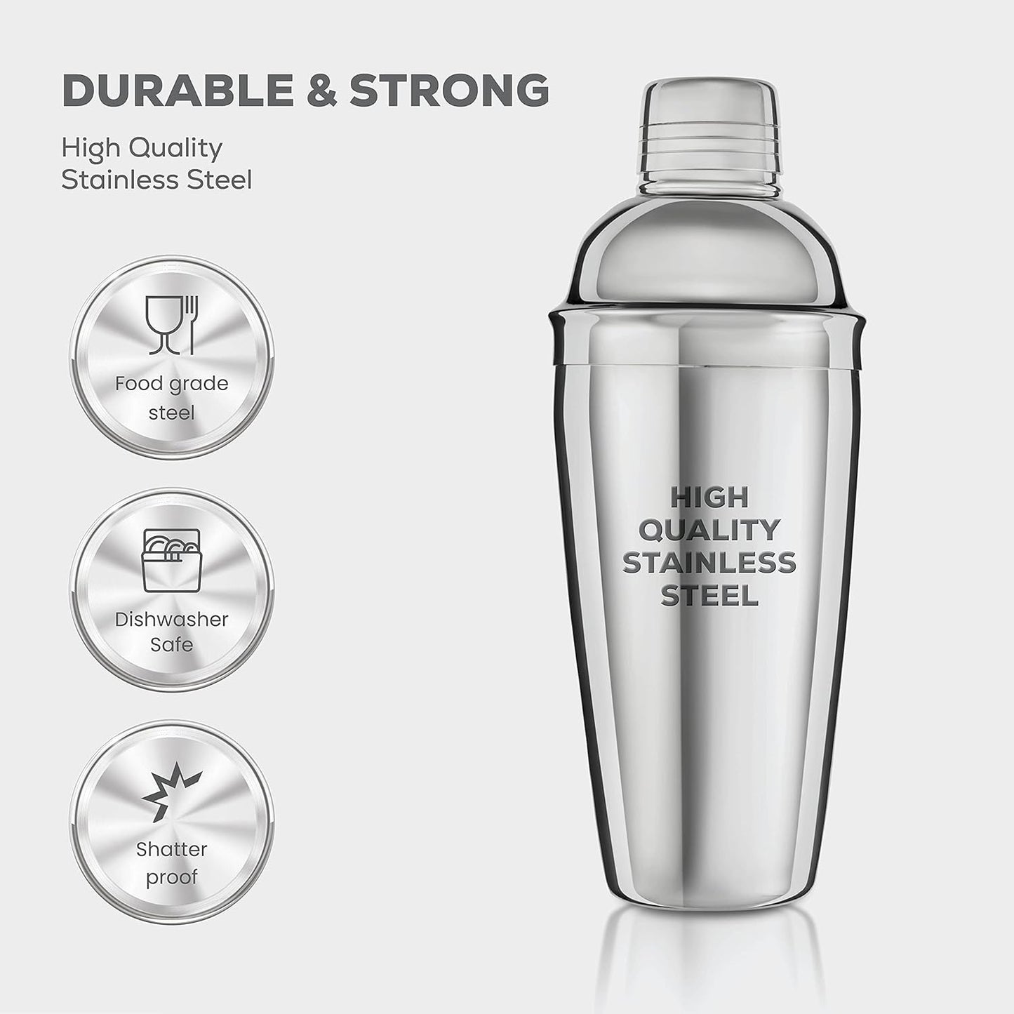FineDine 10-Piece Cocktail Shaker Set with Travel Bag - Stainless Steel Shaker Set Bartender Kit - Mixology Bartender Kit - Strainer, Muddler, Jigger, Bar Spoon, Bottle Opener, Pour Spouts - Bar Set