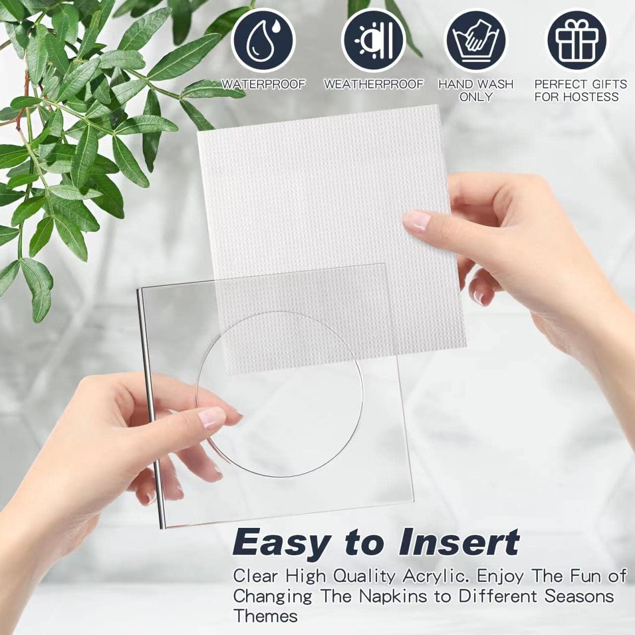 Weecent 4 Pack Acrylic Coasters DIY Cocktail Napkin Holder Clear Water Resistant Shatterproof Coaster for Any Holidays Occasions Home Office Decor and Protect Table