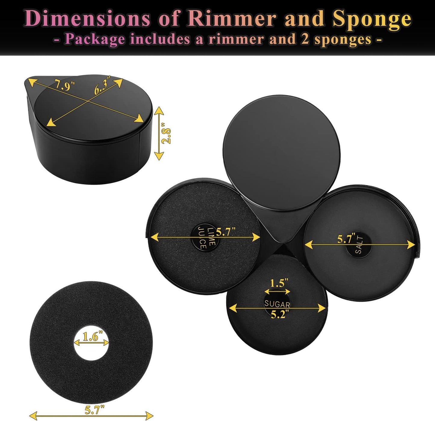 Margarita Salt Rimmer Set, 3-Tier Bar Glass Rimmer with 2 Sponges, Bartender Tool Rimmer Dish with Separate Tier for Lime Juice, Salt and Sugar, Bar Accessories for Cocktails and Bloody Mary