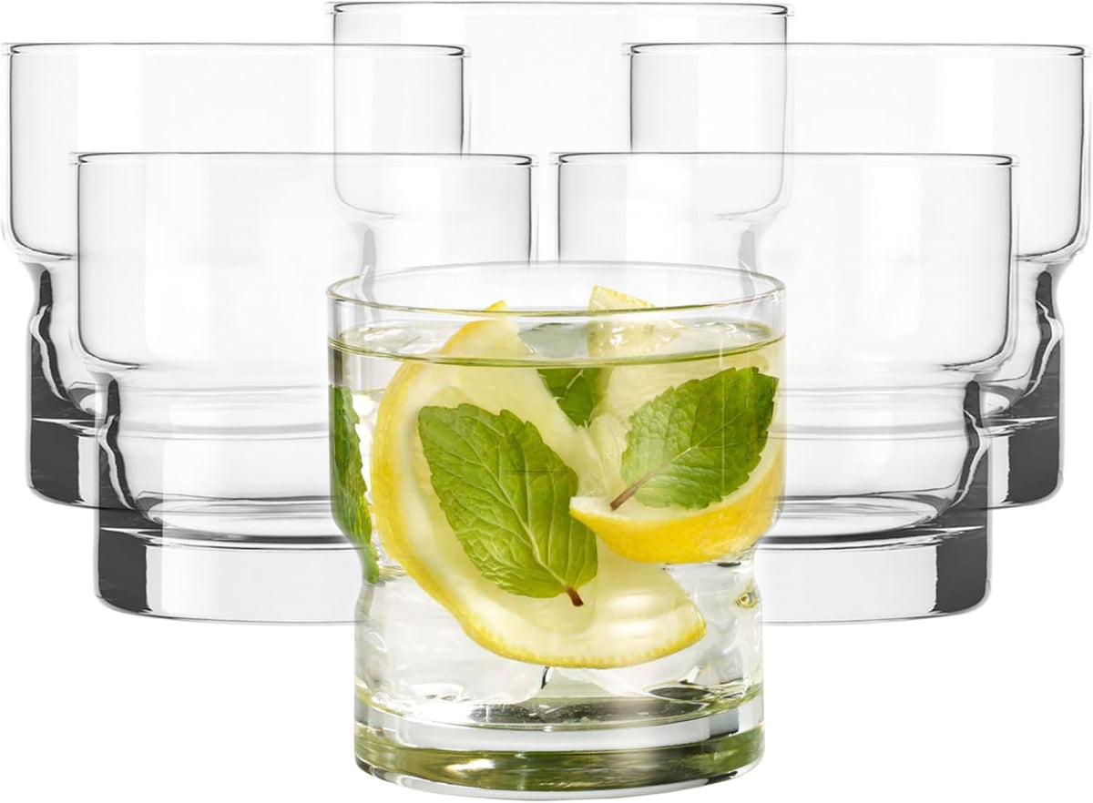 Libbey Newton Tumbler Drinking Glasses, Stackable, Tall Drinking Glasses Set of 6, 16 oz Glasses Drinking Set for Holidays, Birthdays, and More - Rocks