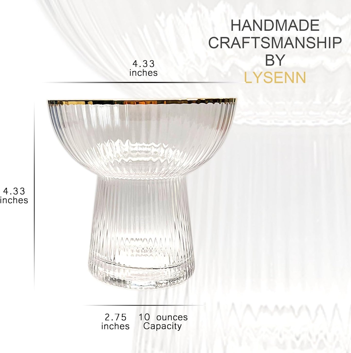 Lysenn Stemless Margarita Glasses Set of 4 - Elegant Vertical Stripes Cocktail Glasses – Premium Hand Blown Glassware for Martini and Mixed Drinks – 10 oz