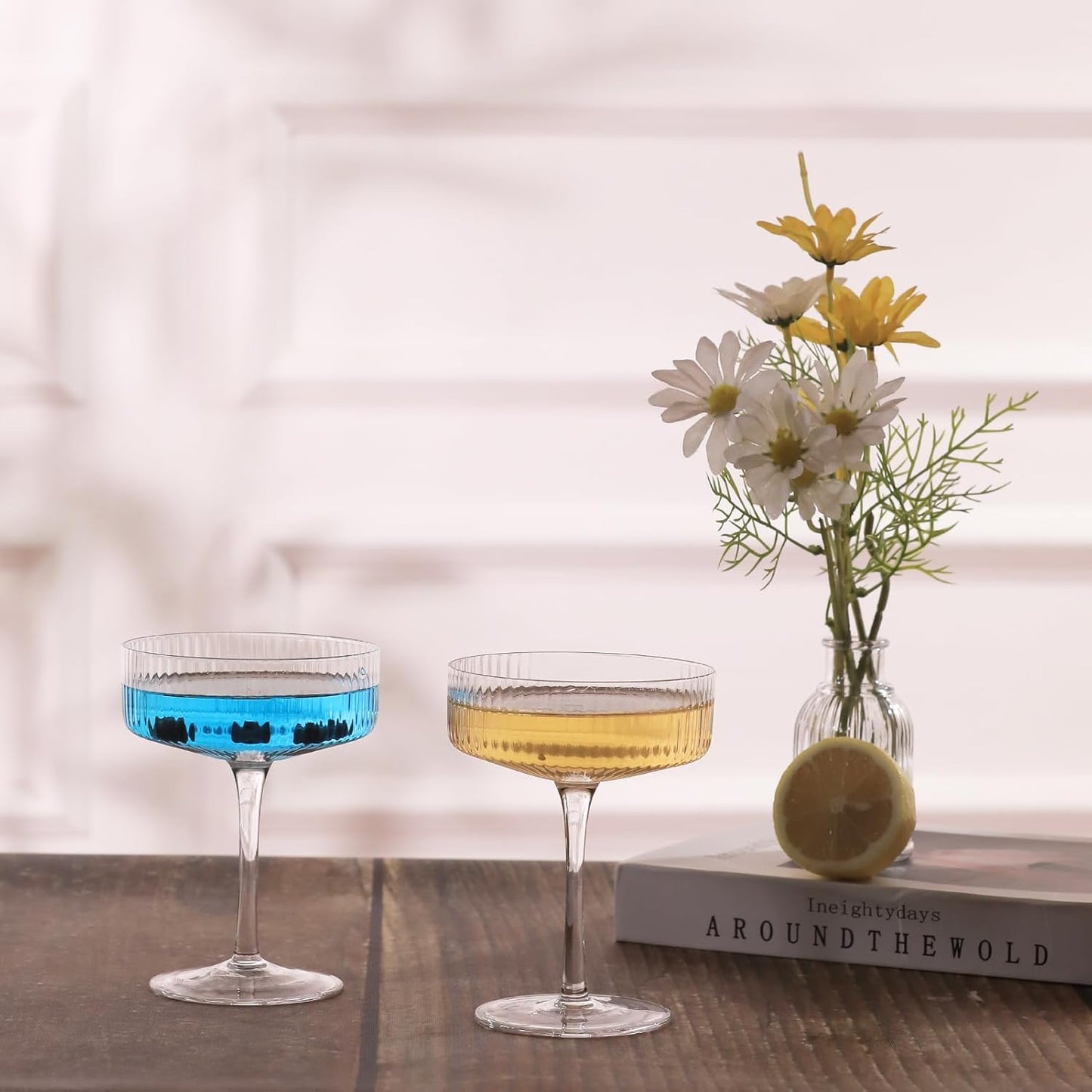 Handblown Crystal Coupe Glasses Set of 4, 9 oz Martini Glass Set with Stem, Elegant Cocktail Glasses for Bar, Margarita, Cosmopolitan, Manhattan, Gimlet, Unique Gift, Mother's Day