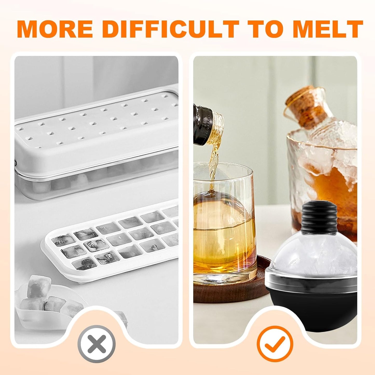 Round Ice Cube Mold - Set of 4 Large Ice Ball Maker Mold For Whiskey Cocktails, BPA Free Reusable Silicone Ice Cube Molds With Lid