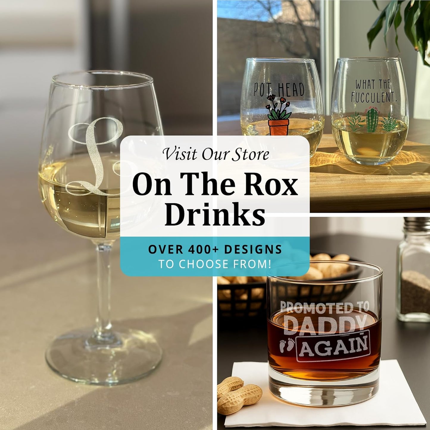 On The Rox Personalized Whiskey, Bourbon Glass Gifts for Men - 11 oz Engraved Name Monogram Scotch Glass - Customized Cocktail, Rocks, Brandy Glass Drinks