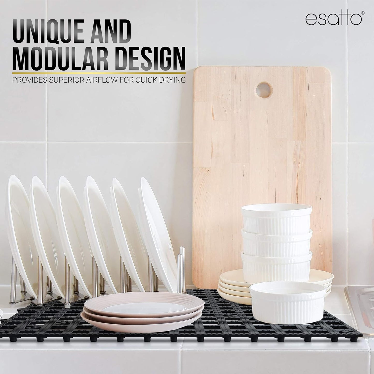 Esatto Interlocking Shelf Mats – for Spills, Clean Bars, Stain Protection, and an Anti-Slip Surface (6, Black)