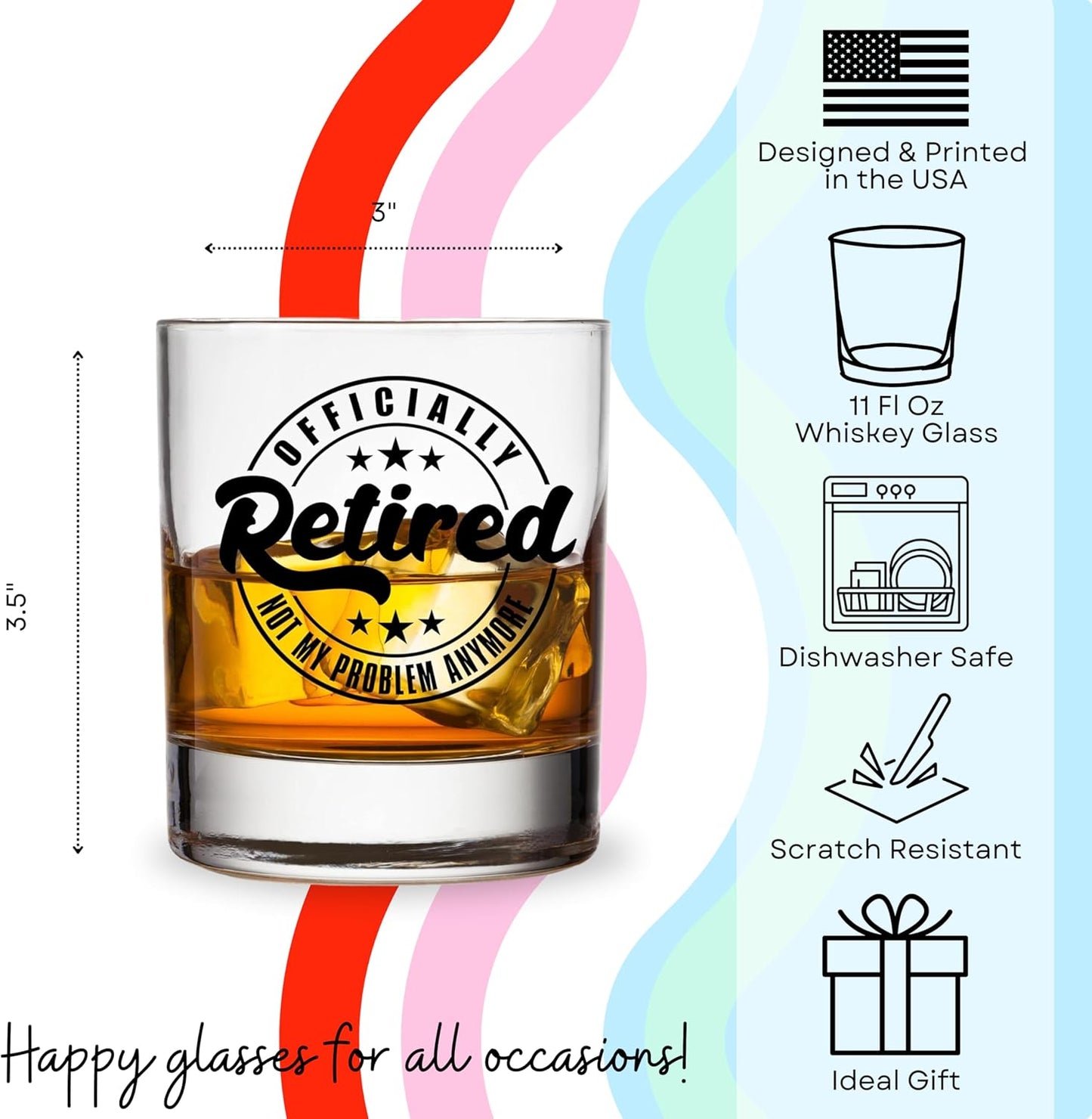 Retirement Gifts for Men – Funny Whiskey Glass ‘Officially Retired, Not My Problem Anymore’ – Bourbon Retirement Gift for Dad, Husband, Grandpa, Papa or Coworker – Teacher Gag Gift for Retired Men