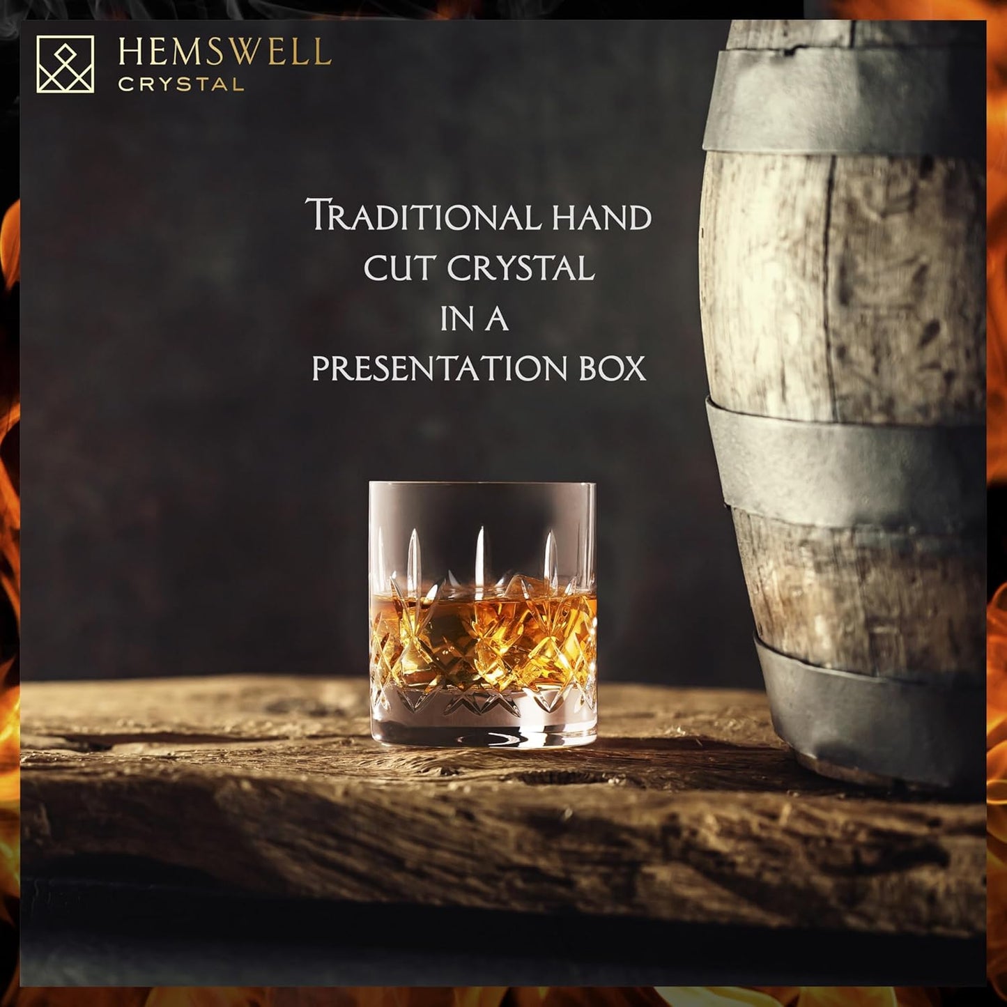 Whiskey Glass Single - Old Fashioned Glass for Men and Women - 11oz One Crystal Low Baller Tumbler Solid Base & Thin Rim - Bourbon Glass - Wicklow Design