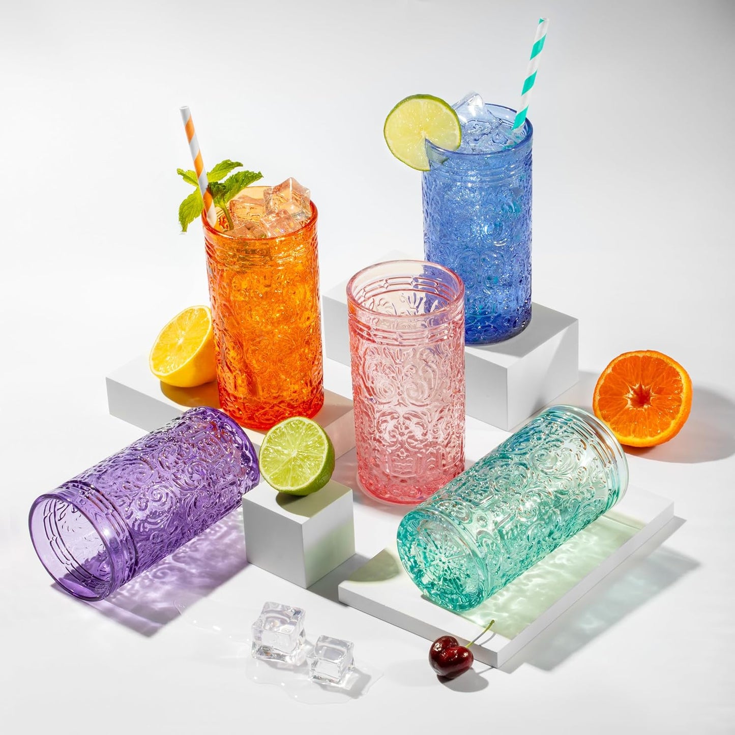 Godinger Highball Glasses, Tall Drinking Glasses, Beverage Glass Cups - Jax Collection, Purple Grape, Set of 4