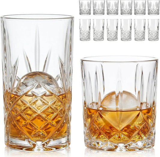 Moretoes Vintage Hobnail Drinking Glasses Set of 12 - Classic / 11oz +12oz