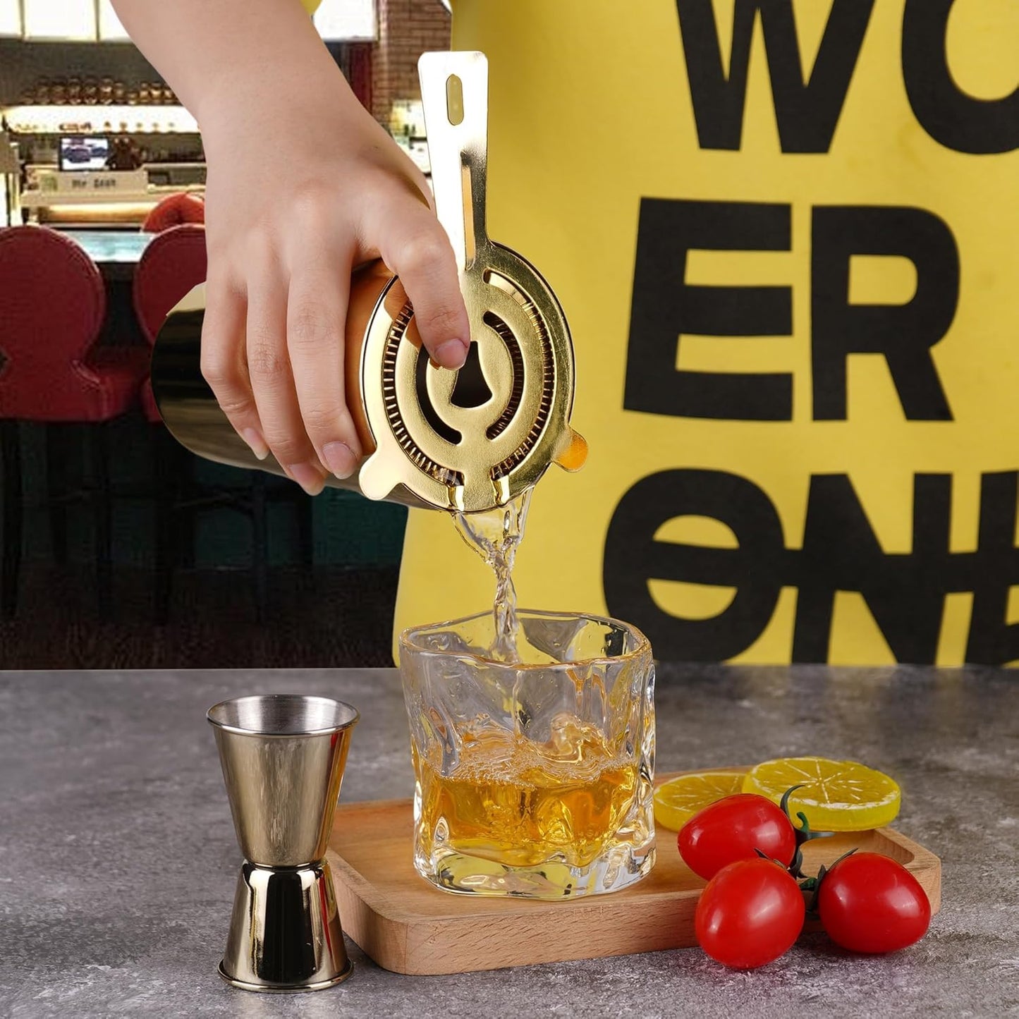 Cocktail Shaker Set, Boston Shaker Bartender Kit with Bamboo Stand,13 Piece Bar Set Stainless Steel Bar Accessories for Drink Mixing, Bar, Home, Party (Gold)