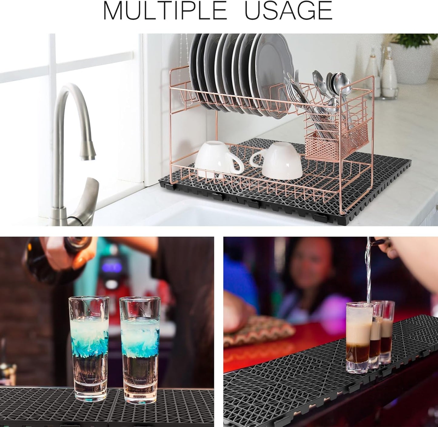 Tioncy 10 Pcs Bar Countertop Supplies Interlocking Mats 12 x 12 Inch Rubber Black Shelf Liners Bar Drying Coffee Non Slip Spills Mats for Bartending Home Cocktail Bars Restaurants