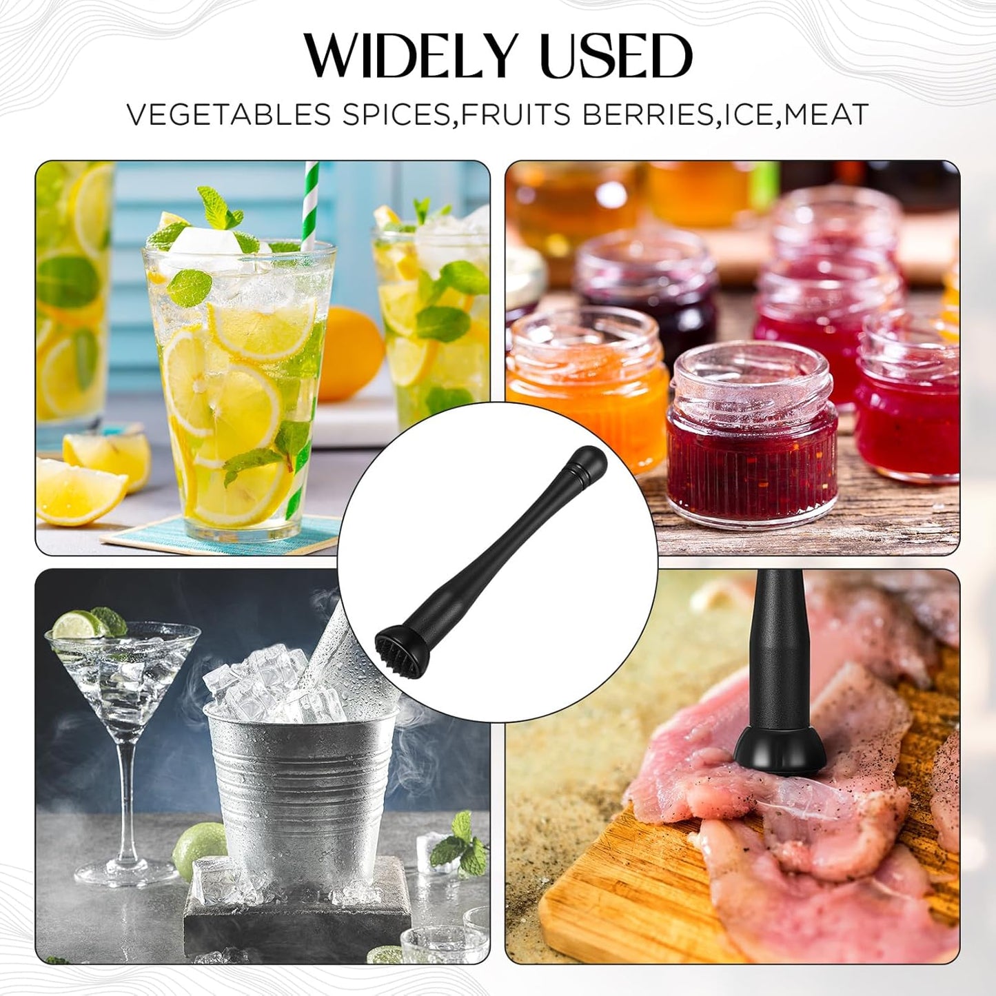 Baderke Muddler for Cocktails Plastic Bar Muddler Bulk 8 Inch Bar Accessories Tools Set for Home Ice Crusher Bartender Accessories Mojito Fruit Drink(Novel,Black,8 Pcs)