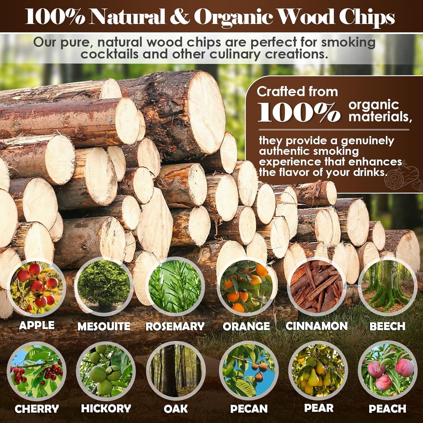 Natural Wood Chips for Cocktail Smoker, 12 Flavors Wood Chips Including Apple,Cherry,Oak,Mesquite,Pecan,Pear,Peach,Hickory,Beech,Organge, Rosemary,Cinnamon, Gifts for Men,Dad,Husband