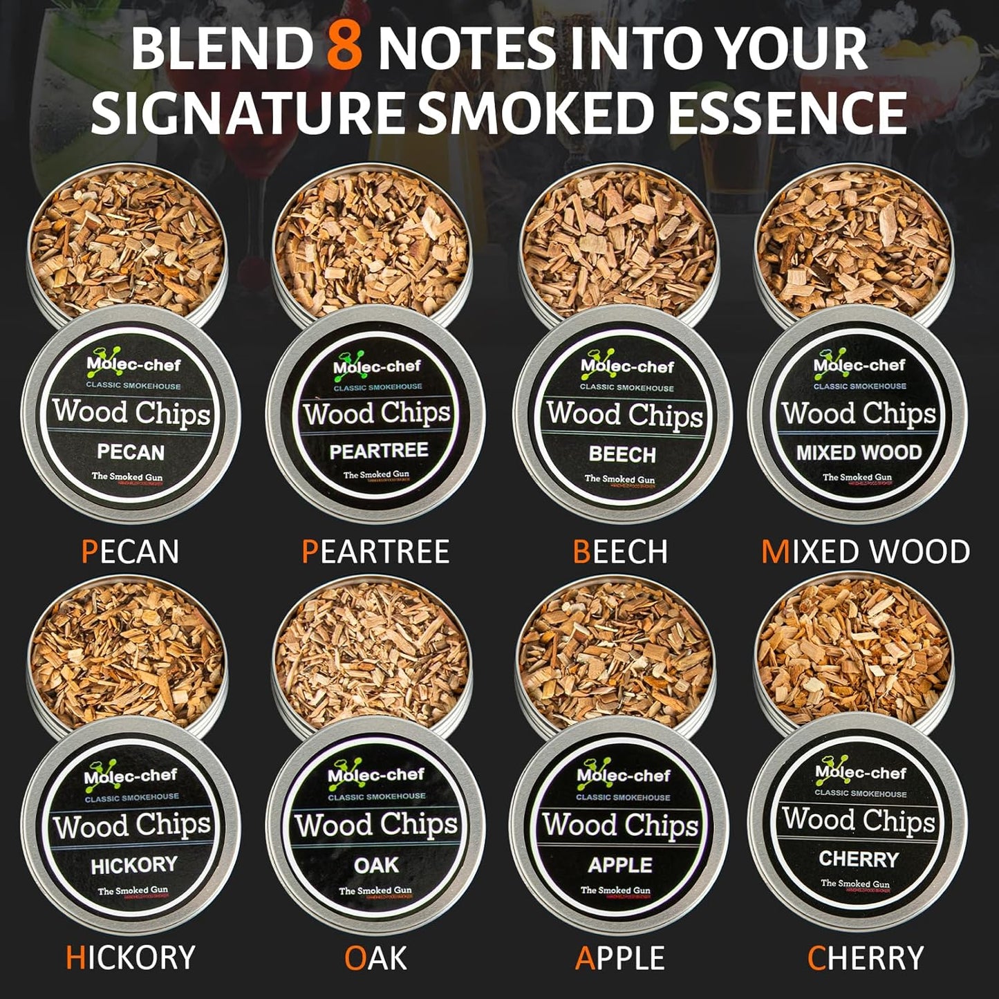 Whiskey Smoker Kit for Cocktails - Premium Oak Smoke Top with Torch (No Butane), 8 Flavors Wood Chips, 3 Ice Marbles & Cocktail Cards - Ideal Gift for Men, Dad, Husband, Whiskey Lovers Home Bar