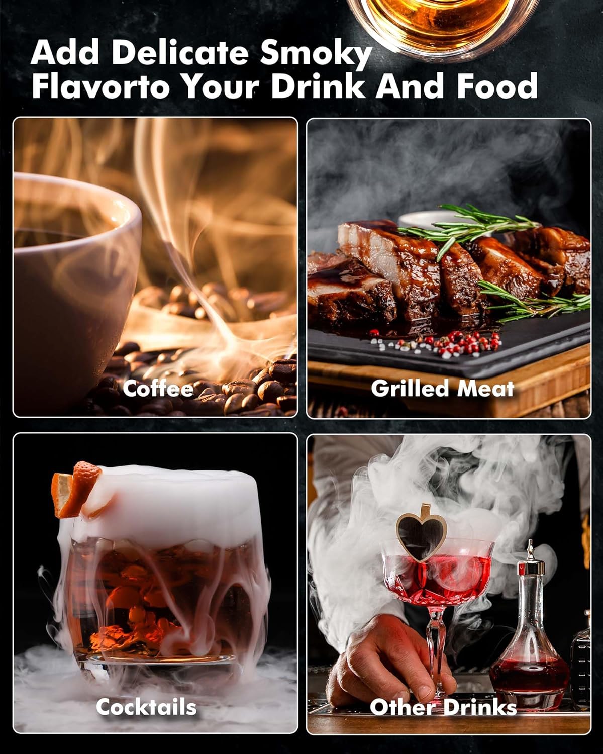 Cocktail Smoker Kit with Torch - Whiskey Smoker Kit with 6 Flavors Smoked Wood Chips - Old Fashioned Drink Smoker Kit for Bourbon, Whisky Smoking Gifts Box Smoke Set for Men(Without Butane)
