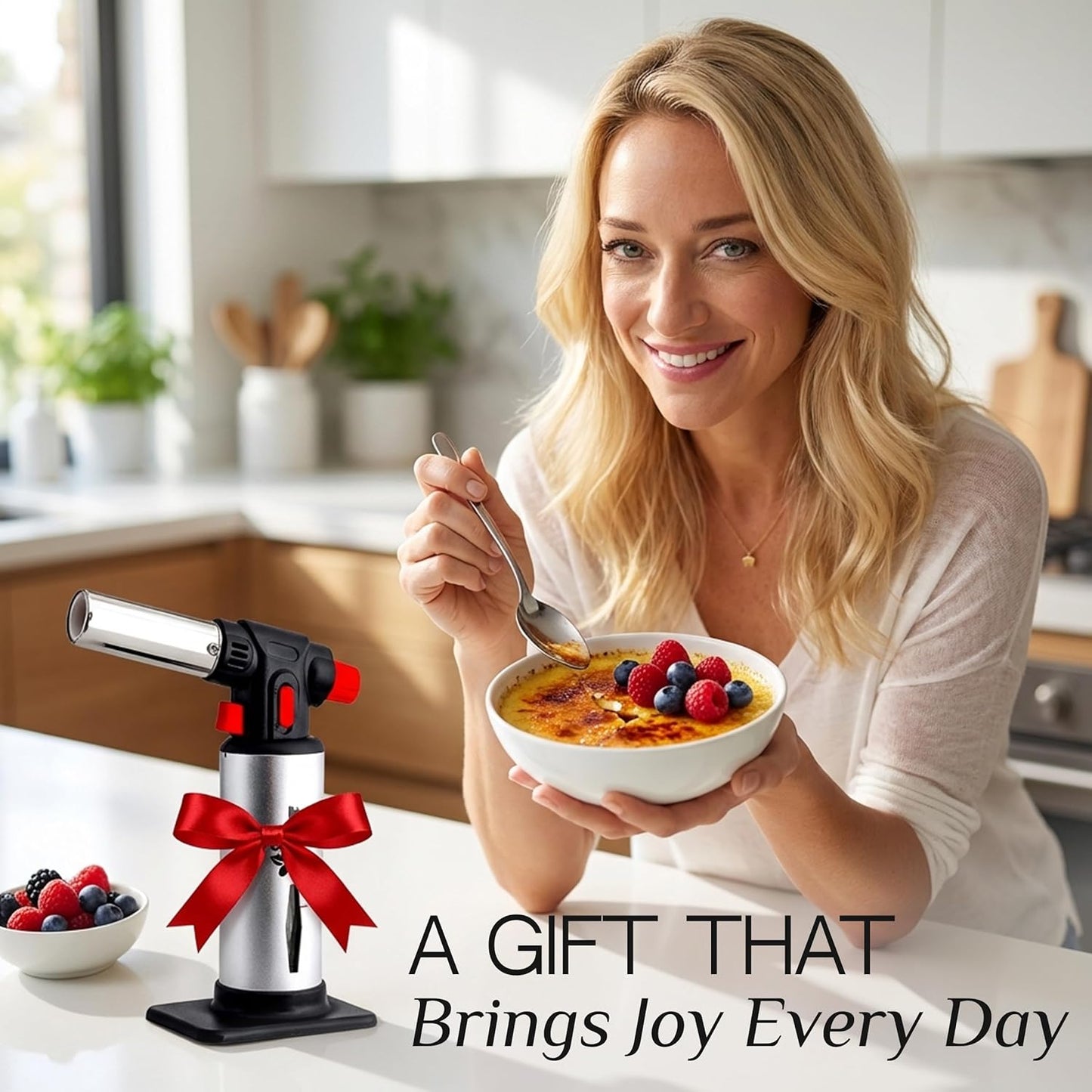 Jo Chef Kitchen Torch with Butane Included – Refillable butane torch Lighter with Safety Lock & Adjustable Flame, Culinary Blow Torch for Cooking, Creme Brulee and Soldering 2 Cans (3.38oz) Included