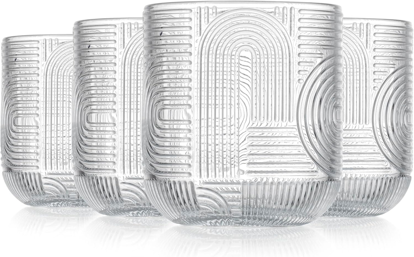 Glaver's Whiskey Glasses 13 oz Rocks Glass Double Old Fashioned Set of 4 DOF Home Bar Thick Glasses Embossed Designed Elegant Clear Modern Vintage Drinking Glassware