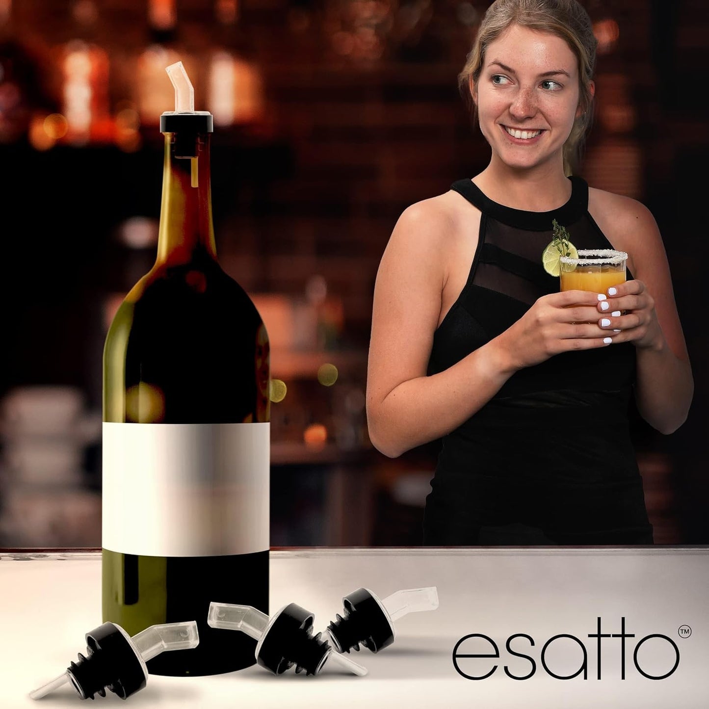 Esatto Pourer with Screen - Premium Quality Liquor Dispenser Pour Spouts with Built-in Filter for Smooth Pouring - Pour Spouts Ideal for Bartenders, Home Bars, and Parties (12 Pack)