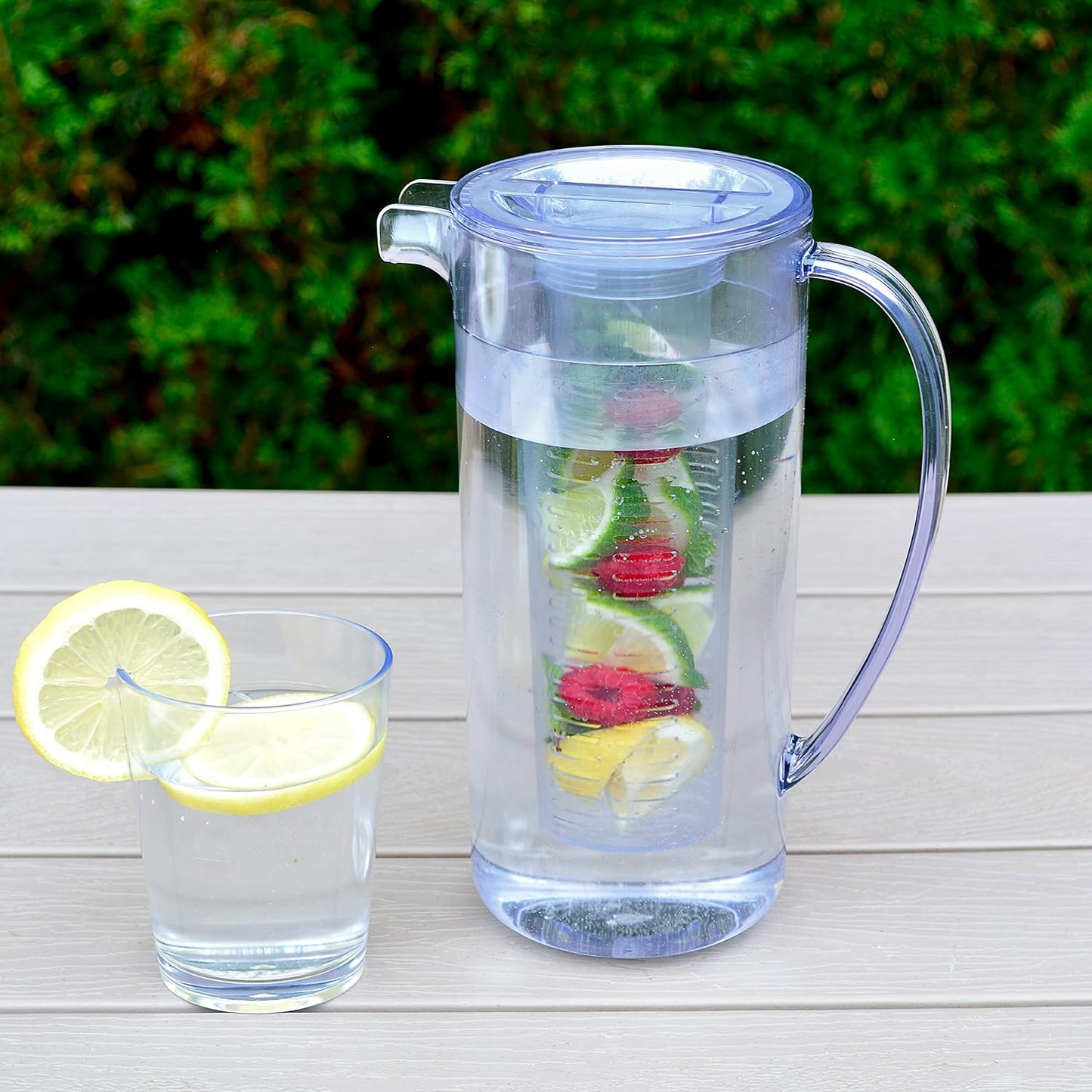 Youngever 2 Quarts Plastic Pitcher With Lid, Clear Plastic Pitcher Great for Iced Tea, Sangria, Lemonade (With Infuser)