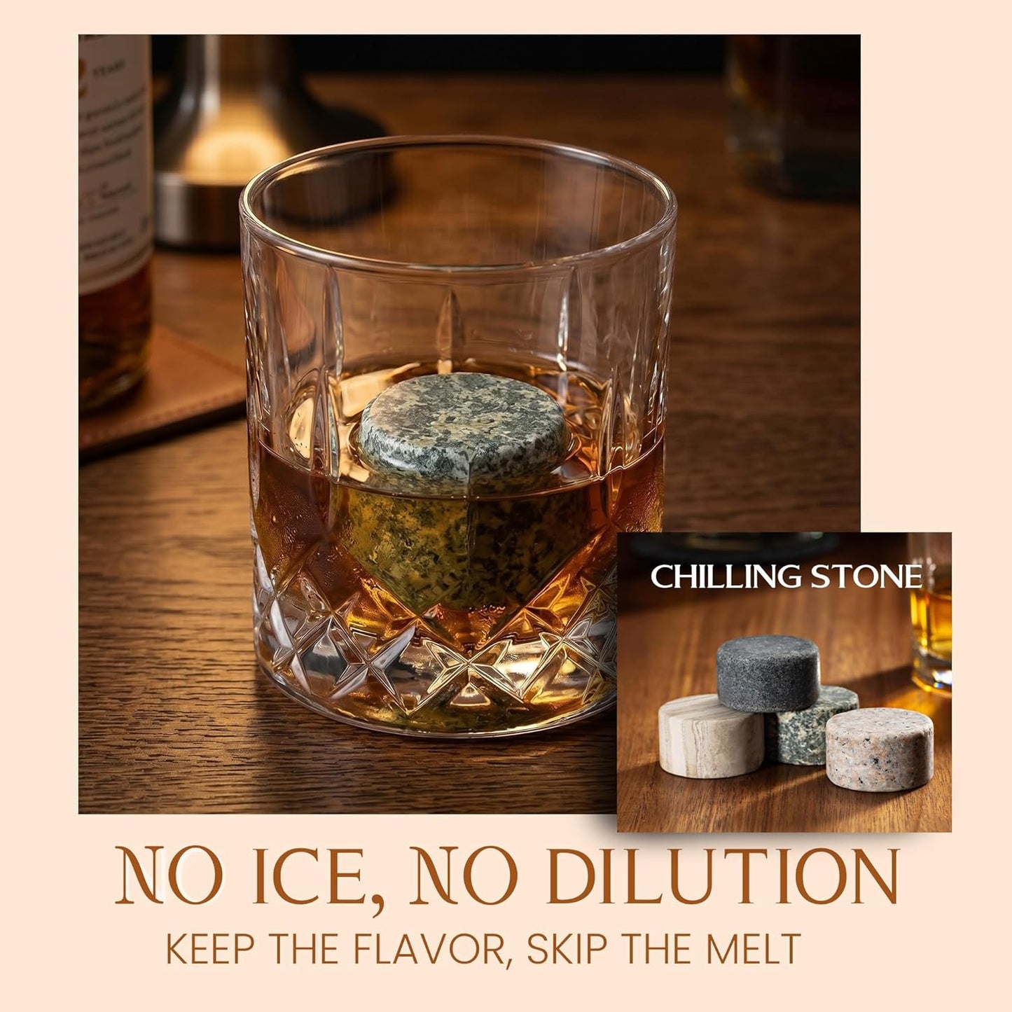 Mixology & Craft Whiskey Stones Set - 6 Circular Granite Bourbon Chilling Rocks - Great Whiskey Gifts for Men, Fathers, Groomsmen Gifts