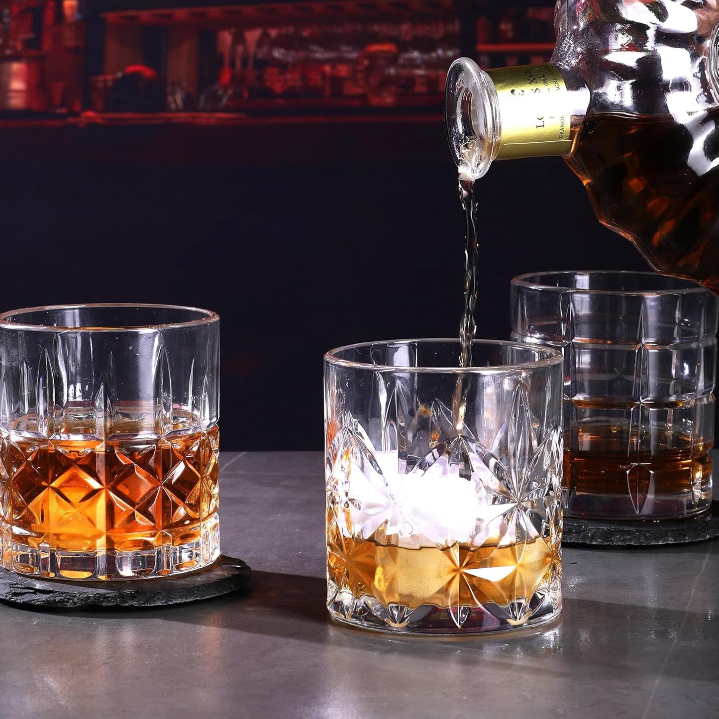Whiskey Glasses Set of 6, 12oz Old Fashioned Whiskey Glasses Gift for Scotch Cocktails Rum Cognac Vodka Liquor - Rocks Glasses Men Gift(Mixed)