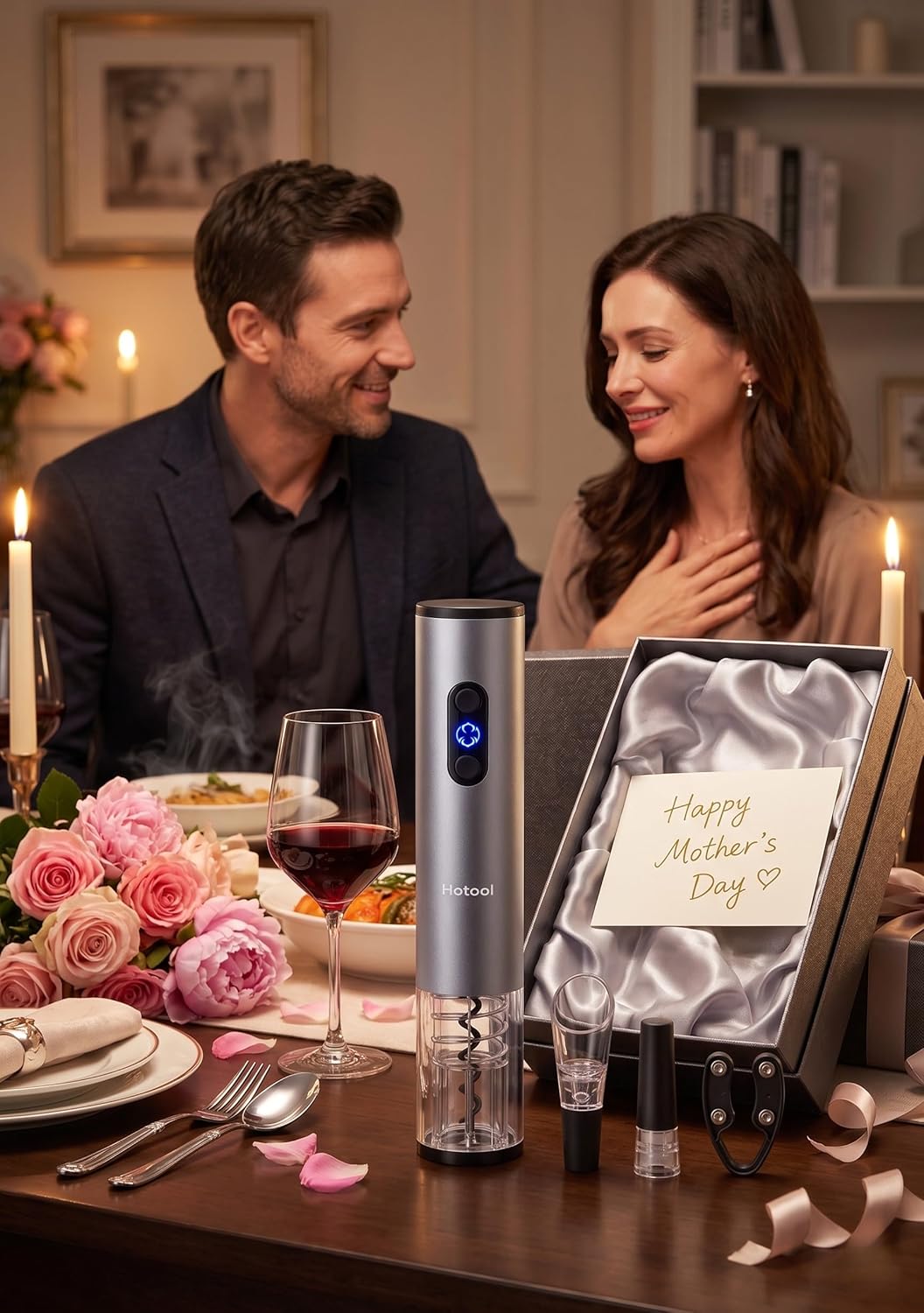 Electric Wine Bottle Opener Automatic Wine Opener Rechargeable Electric Corkscrew with Wine Aerator,Foil Cutter,Wine Stopper,USB-C Charge Cable, Wine Gifts For Women Wine Lovers(Silver)
