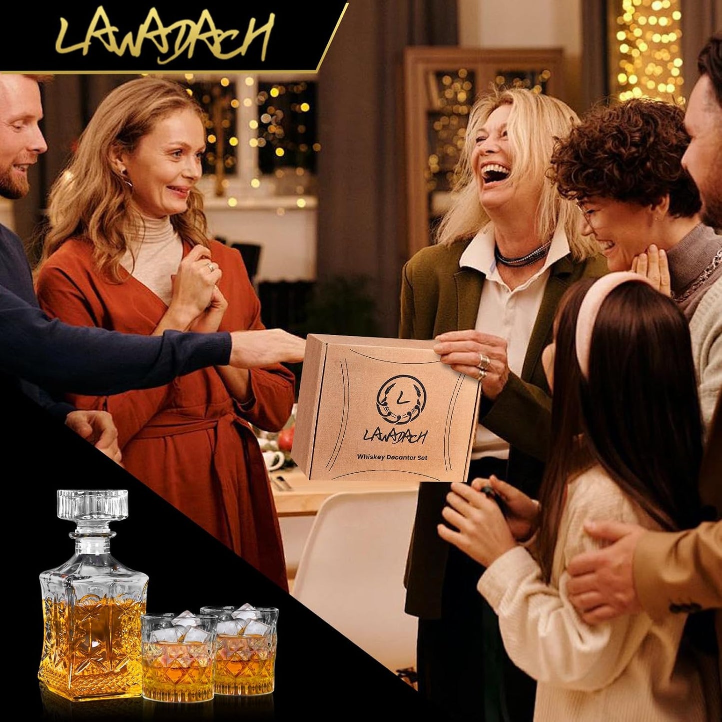 LAWADACH Whiskey Decanter for Men, Glass Liquor Decanter Set with 2 Whiskey Glasses, Decanter for Tequila,Bourbon, Scotch, Brandy and Vodka, Gift for Men, Ideal Home Bar Decor - 28oz
