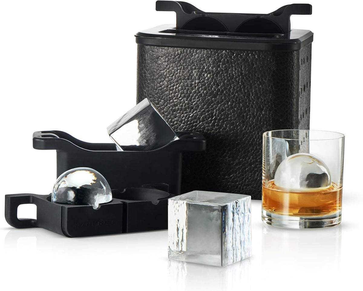 Berlinzo Ice Ball and Cube Maker Mold - 2 Spheres 2 Squares, Non-Electric - 2-Balls & 2-Cubes