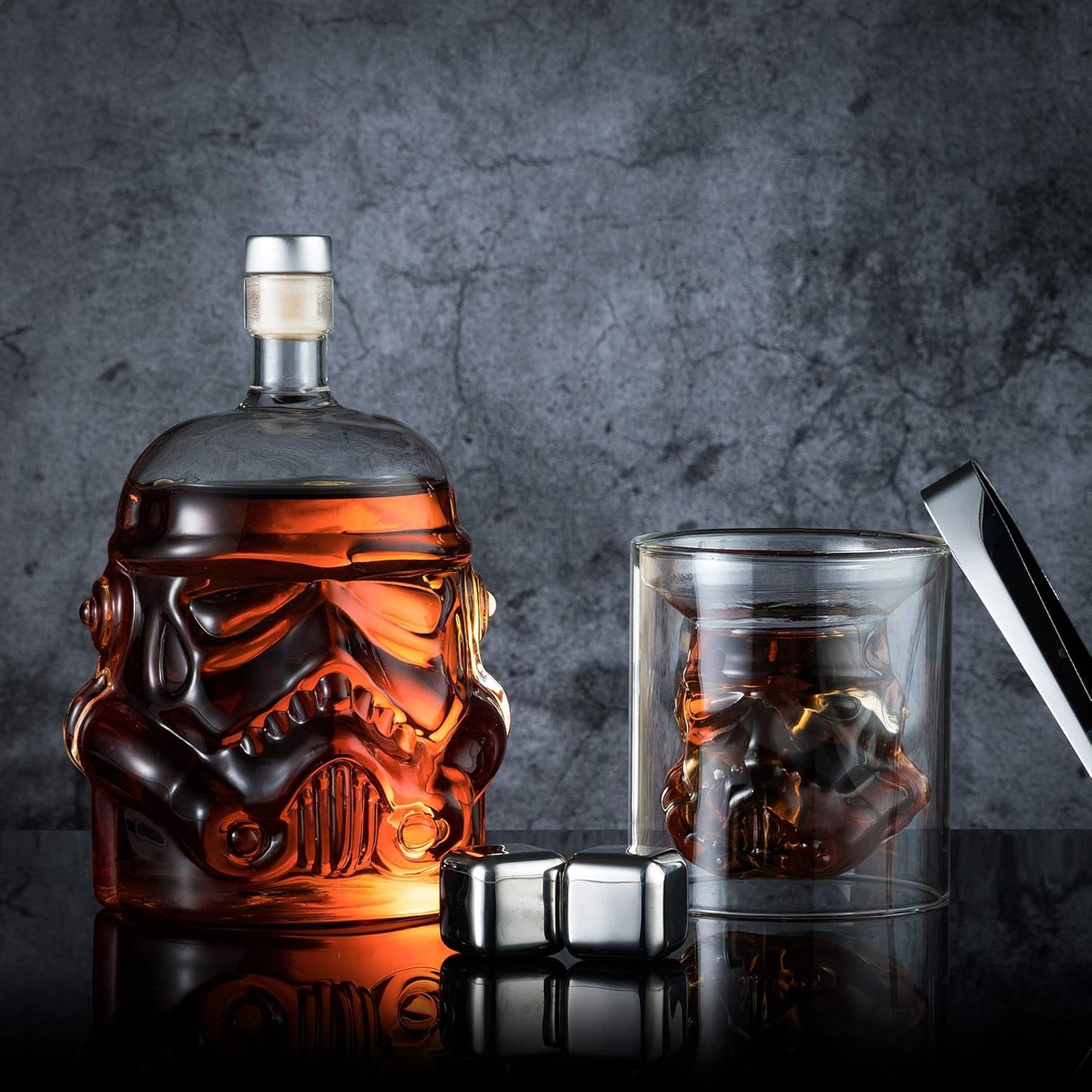 Whiskey Decanter Set Transparent Creative with 2 Glasses,Gifts for Men,Whiskey Flask Carafe Decanter with 4 Whiskey Stones & Tong,Whiskey Carafe for Brandy,Scotch,Vodka,Gifts for Dad,Husband,Boyfriend