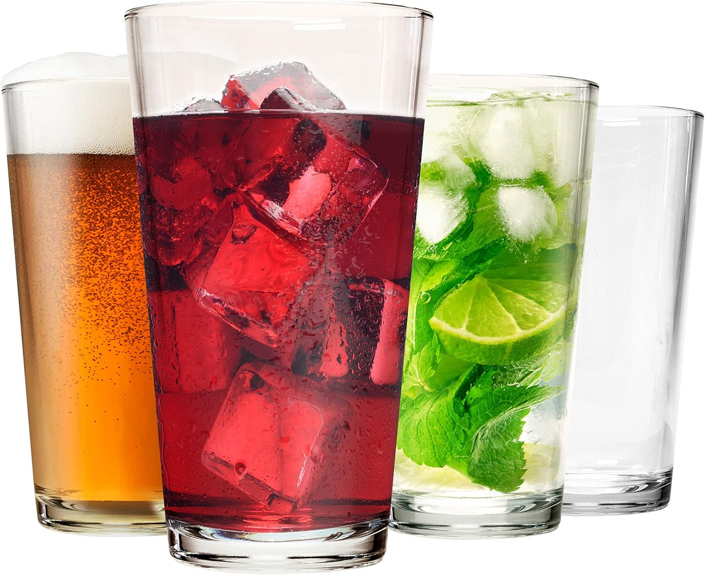 Drinking Glasses Set of 12-16 oz Glass Cups - Pint & Beer Glasses - Dishwasher Safe Water Glasses - Highball Tumblers