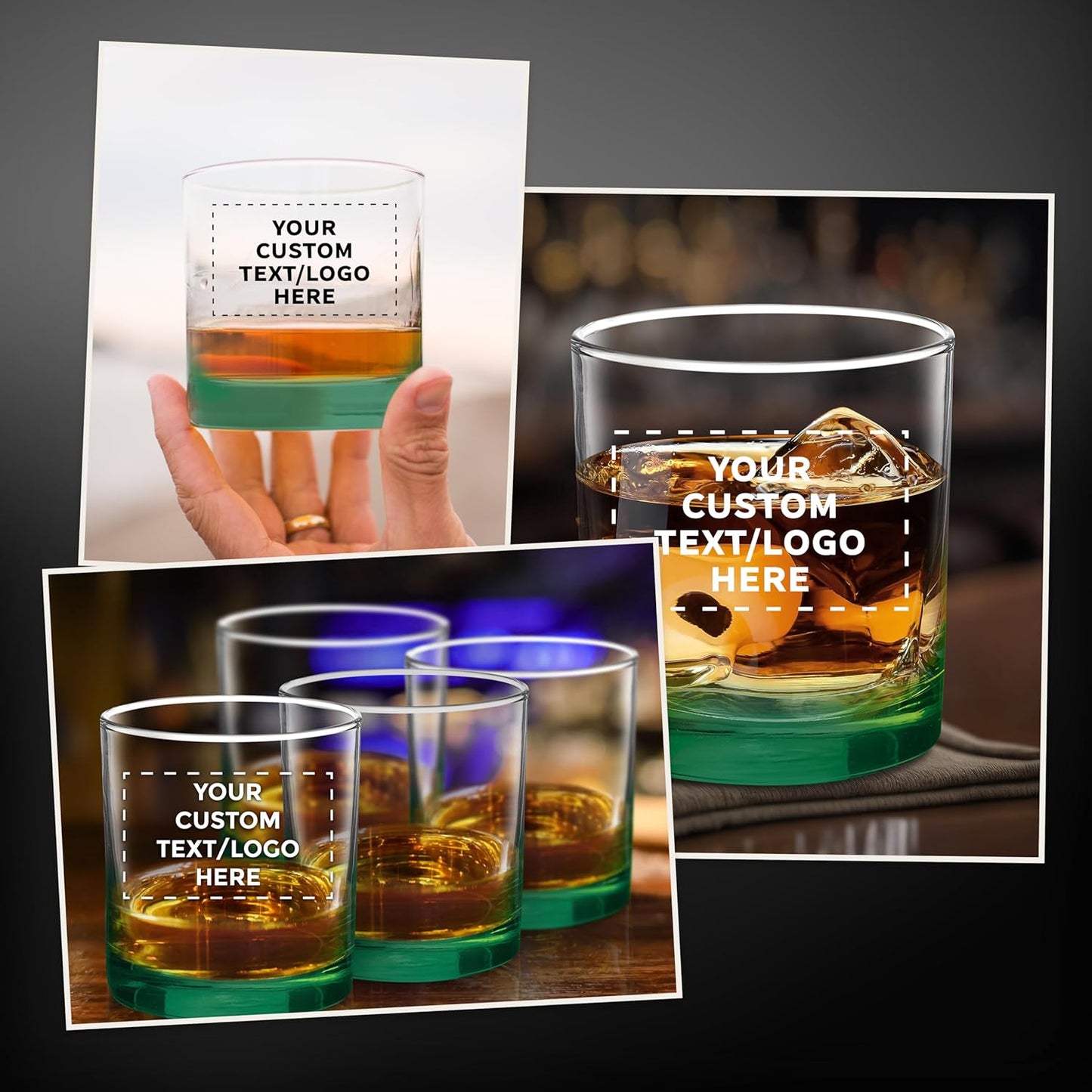 Custom Lexington Rocks Whiskey Glass 10.5 oz Set of 12/48/96, Personalized Bulk Pack Perfect for Scotch Bourbon Whiskey Cocktail - Green