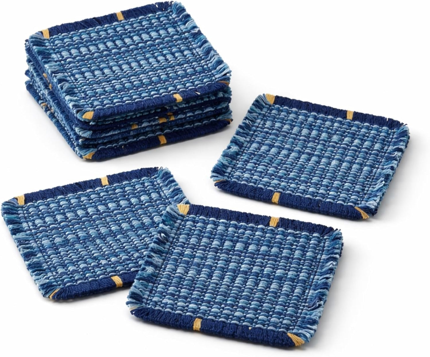 Boho Fabric Coasters for Home Decor Set of 6, Handcrafted Cotton Drink Coasters, Coastal Farmhouse Table Decor for Coffee, Tea & Cocktails, Housewarming Gift