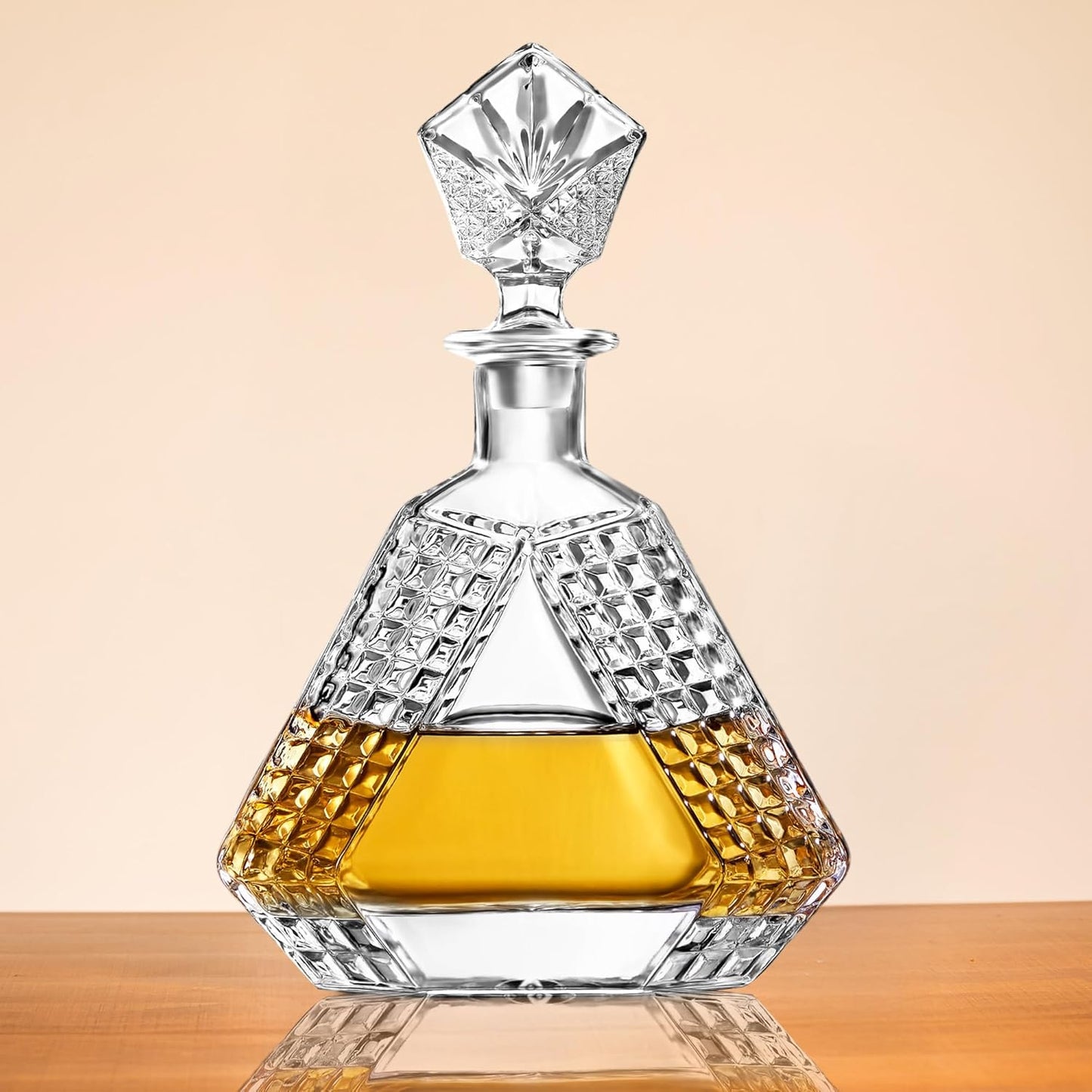 Triangle Whiskey Decanter 650ml – Premium Glass Liquor Decanter with Solid Glass Stopper, Stylish Barware for Bourbon, Scotch & Spirits, Gift-Ready Packaging, Gift for Husband or Her