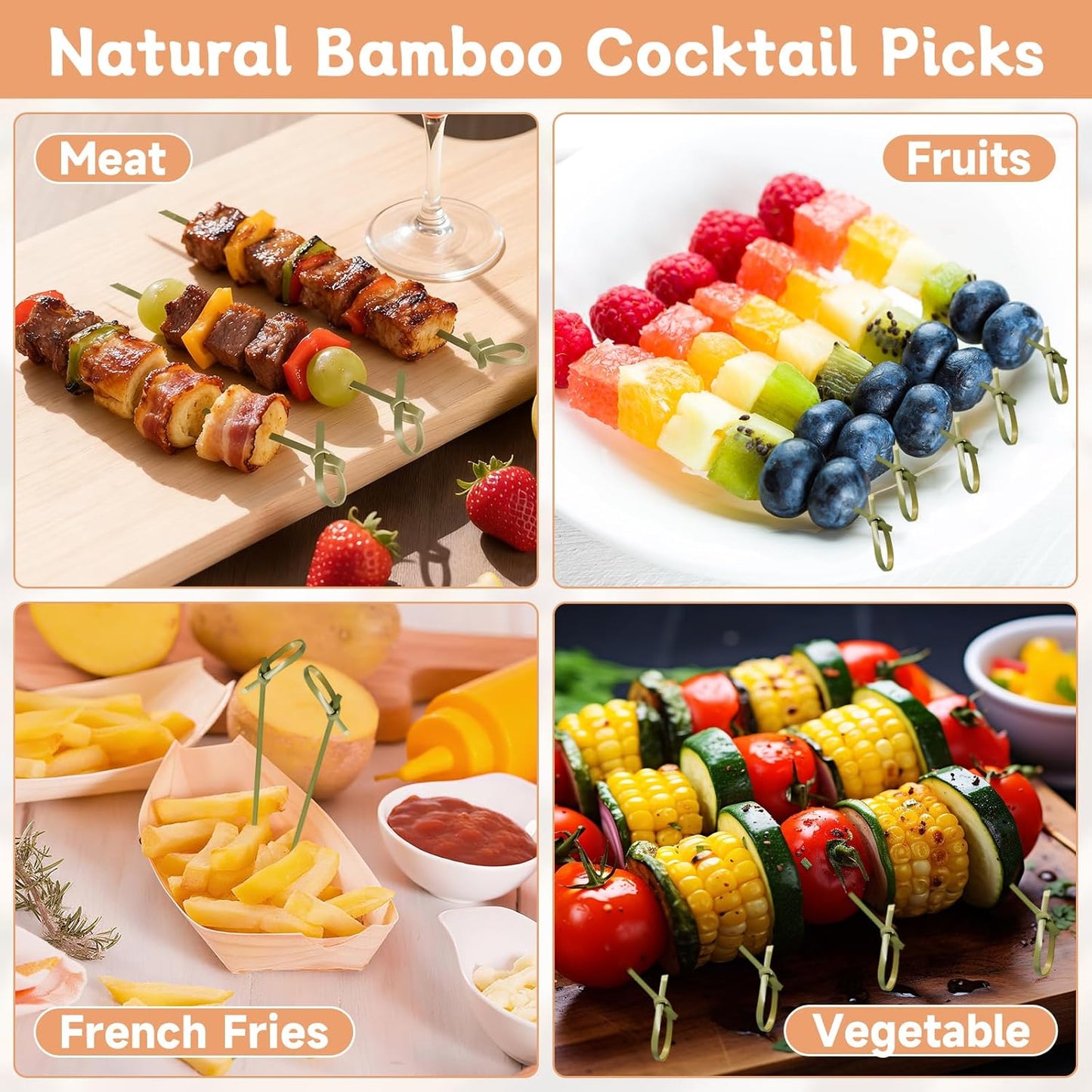 500Pcs Bamboo Cocktail Picks for Appetizers, 4.7 Inch Fancy Toothpicks for Appetizers, Decorative Bamboo Knot Skewers Cocktail Toothpicks for Drinks Food Fruit, Charcuterie Toothpicks
