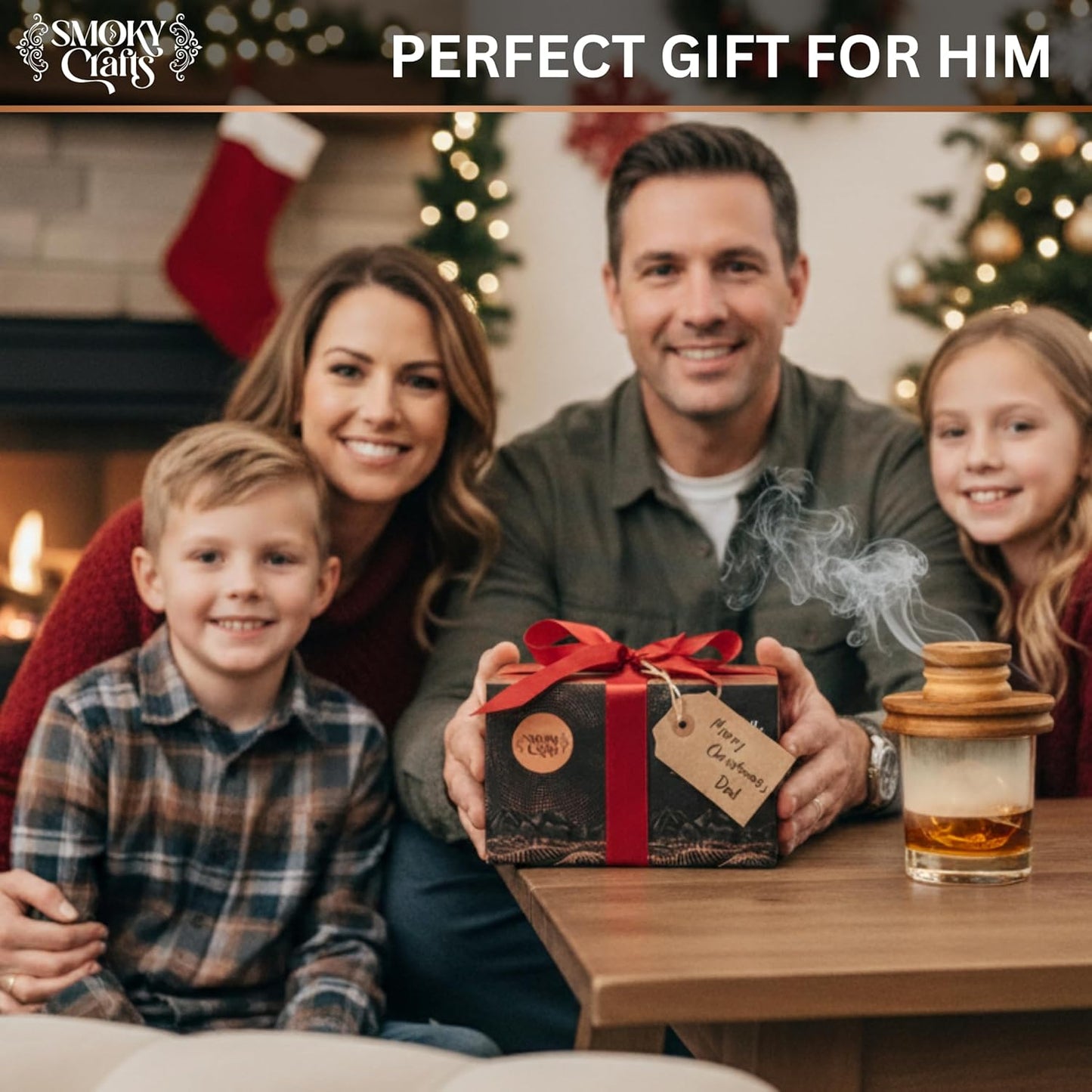 Smoky Crafts Whiskey Smoker Kit with Updated Smoke Gun, Acacia Wood Top and Wood Chips (Apple & Cherry) - Old Fashioned Smoker Kit