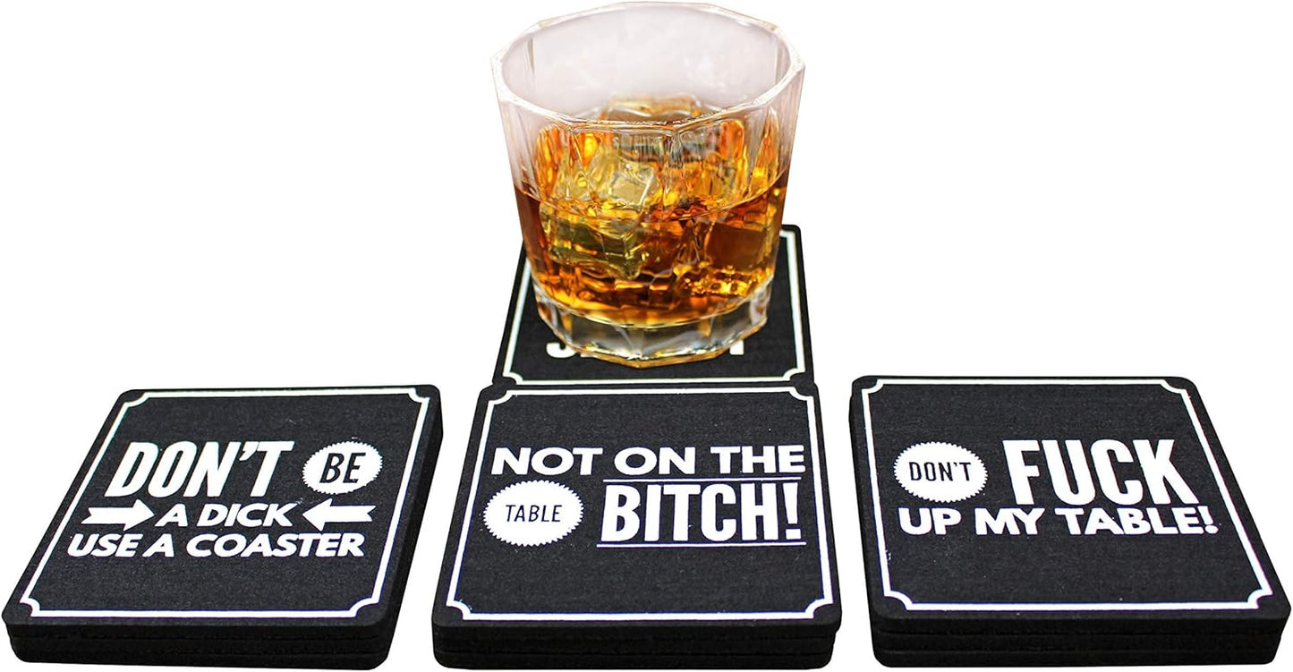 Summit One Funny Coasters for Drinks, Set of 10 (4 x 4 Inch, 5mm Thick) - Bar Accessories for The Home Bar Set, Absorbent Felt Drink Coasters - Man Cave Accessories