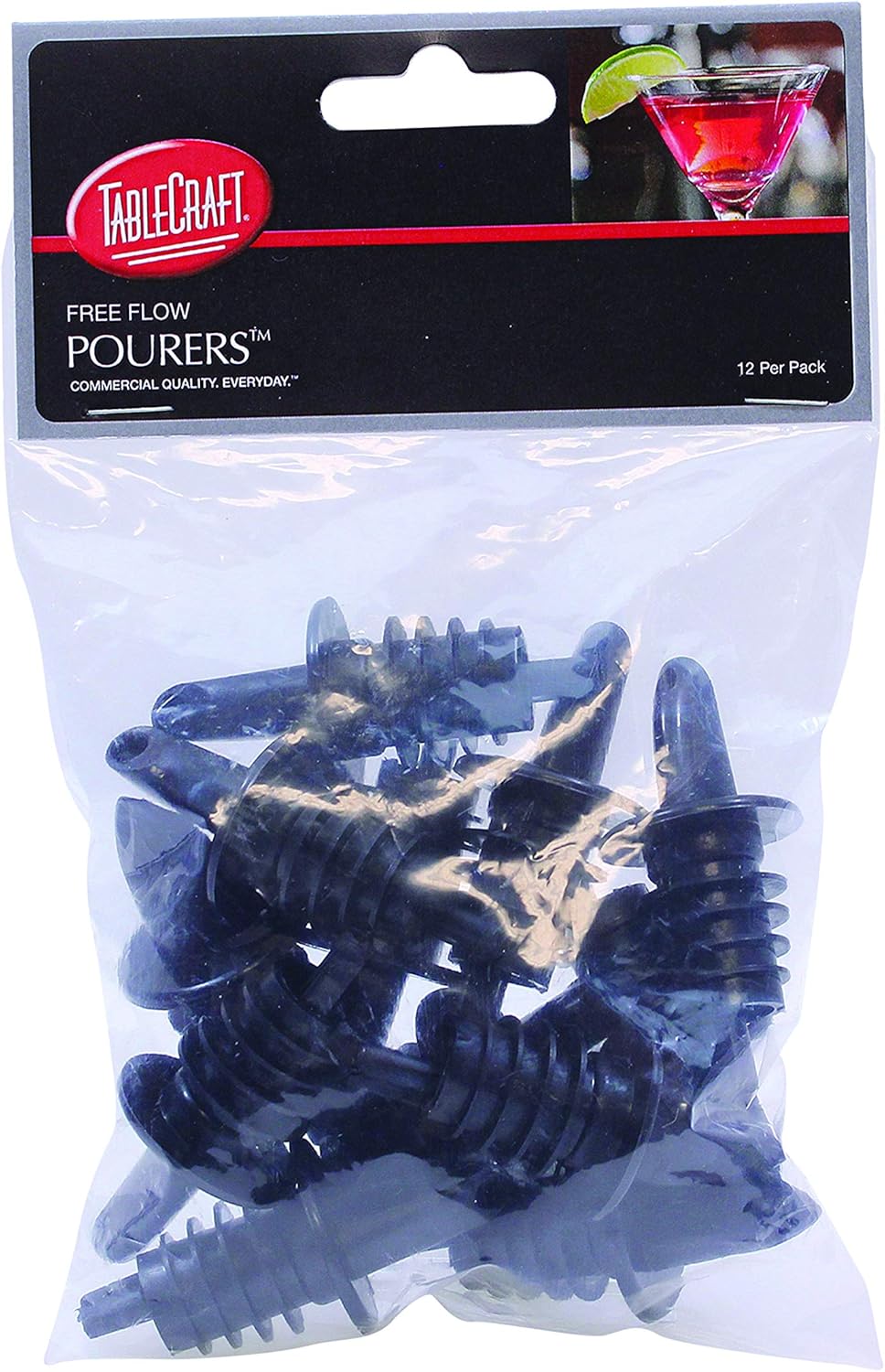 Tablecraft Free Flow Pourers, 2.5 x 1.25 Inch, 12 Count, Black